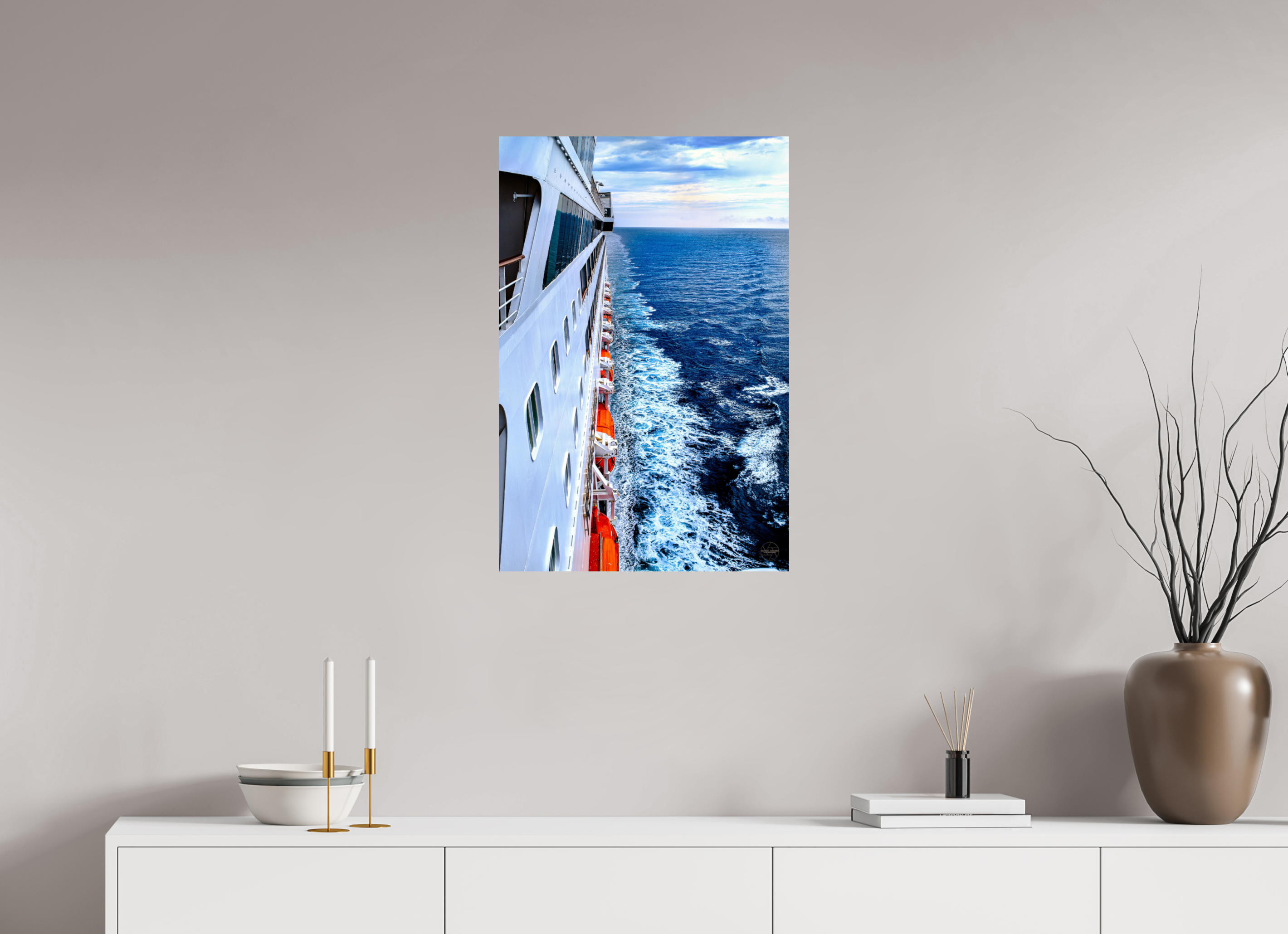 50 x 75 cm, Tirage couleur brillant seul Sillage Infini | Poster Océan & Voyage Contemporain