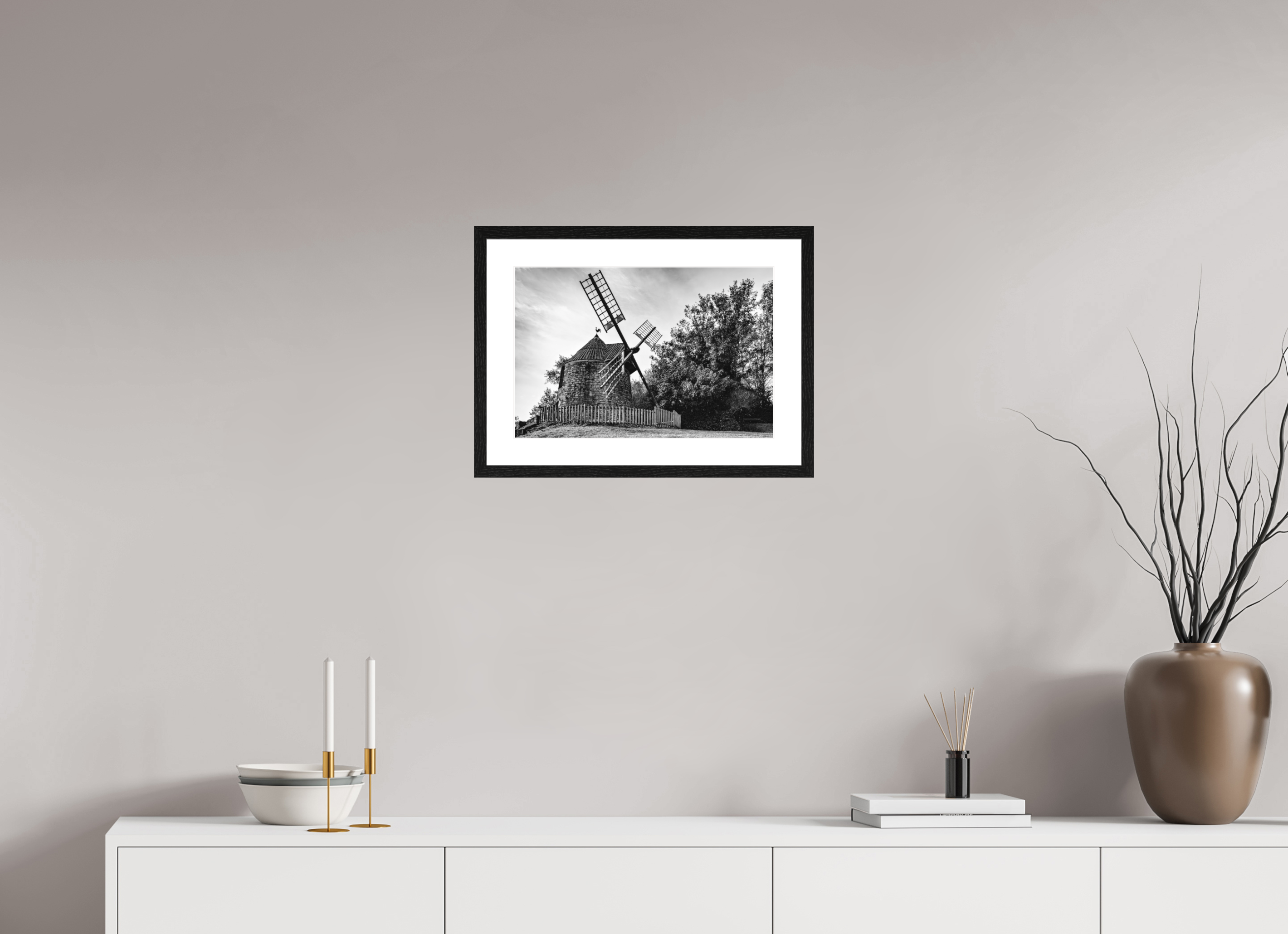 45 x 30 cm, Tirage N&B mat + Cadre noir avec passe-partout Œuvre murale - Souffle du Temps