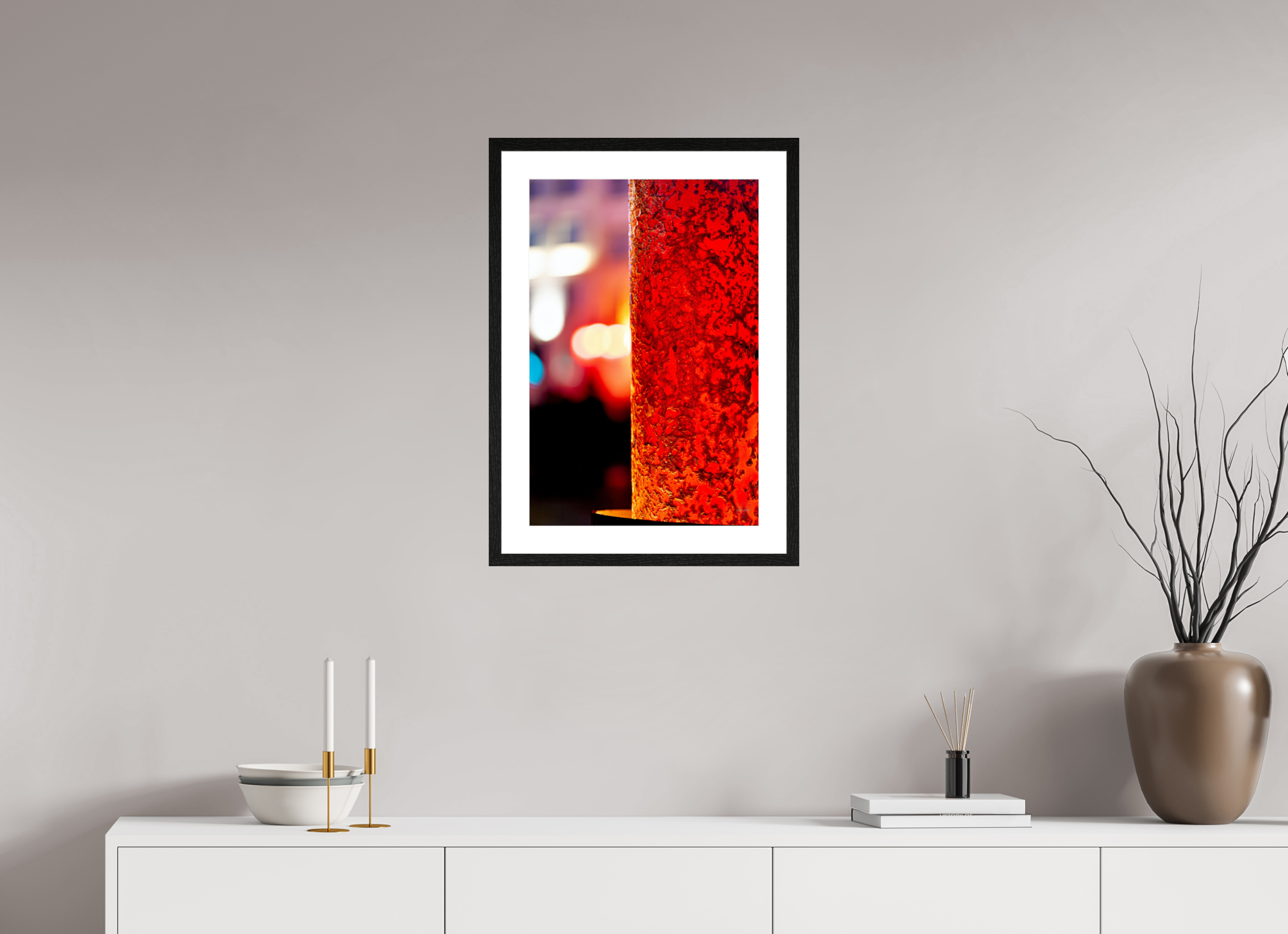 40 x 60 cm, Tirage couleur brillant + cadre noir avec passe-partout Photo décorative – Le fer et le feu