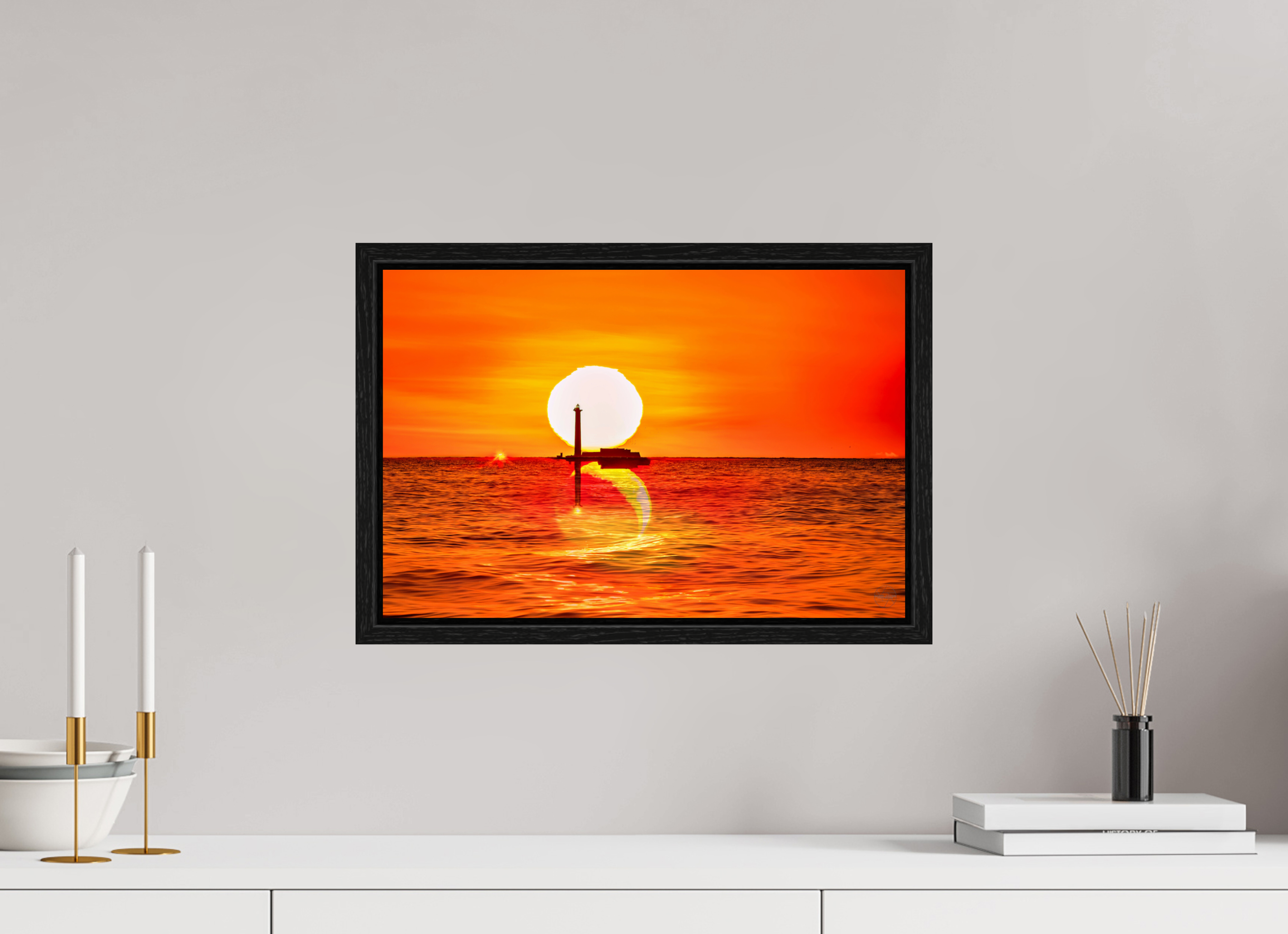 45 x 30 cm, Tirage couleur dans Caisse américaine noire Poster artistique – Quand le Soleil se couche avec la Lune