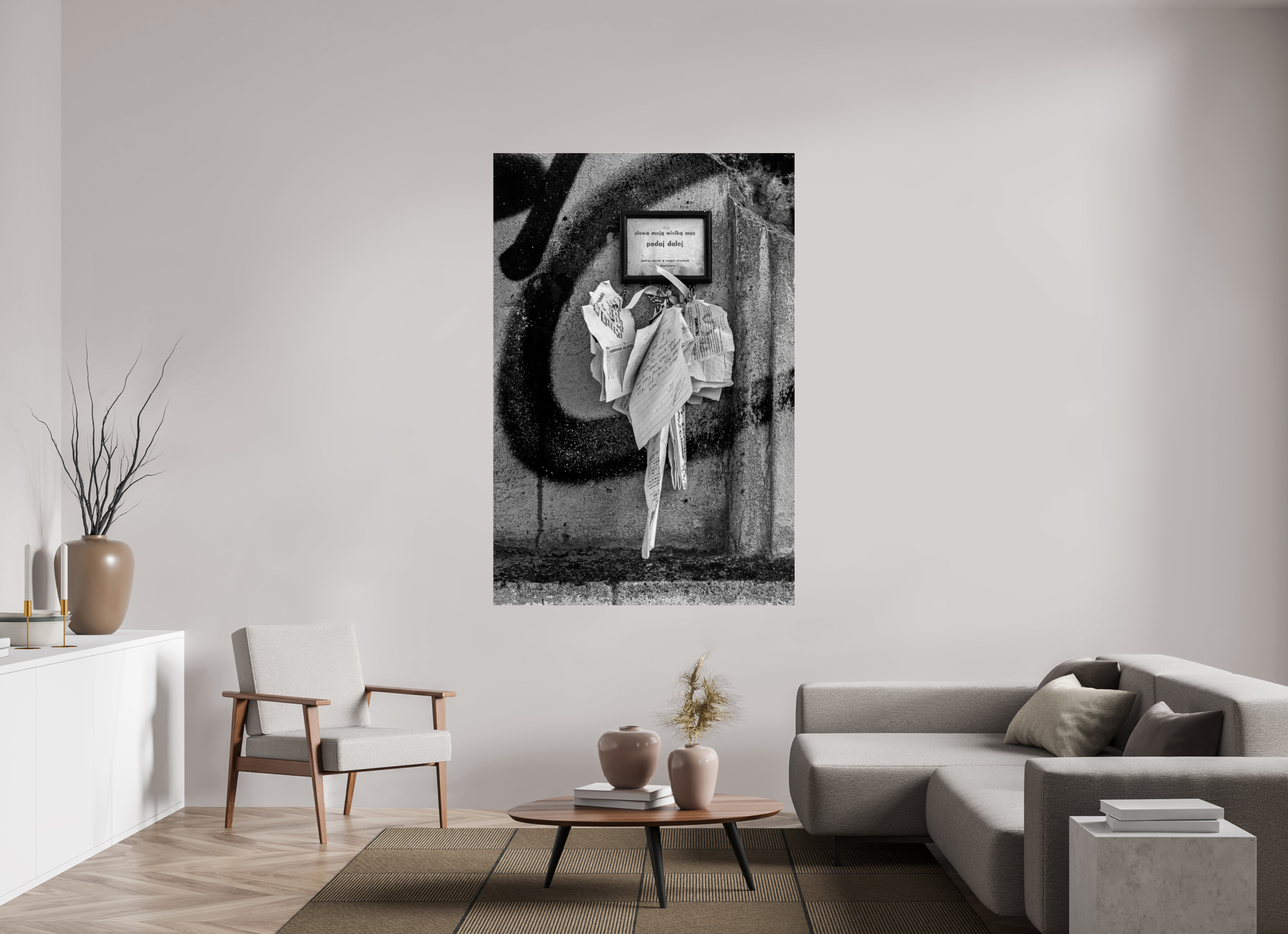 120 x 180 cm, Tirage N&B sous Plexi Impression photographique – Les mots