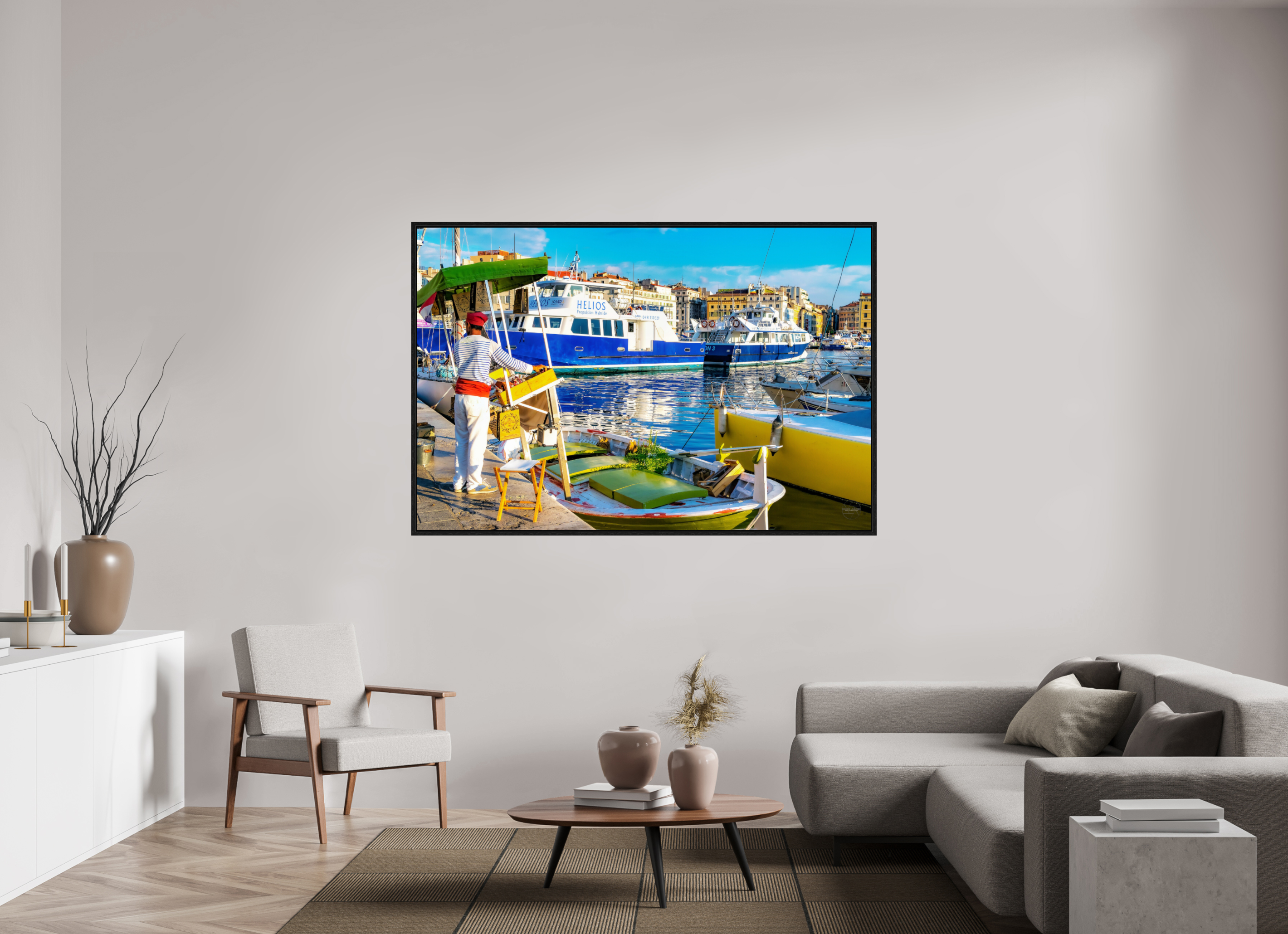 180 x 120 cm, Tirage couleur dans Caisse américaine noire Le Marchand du Vieux-Port