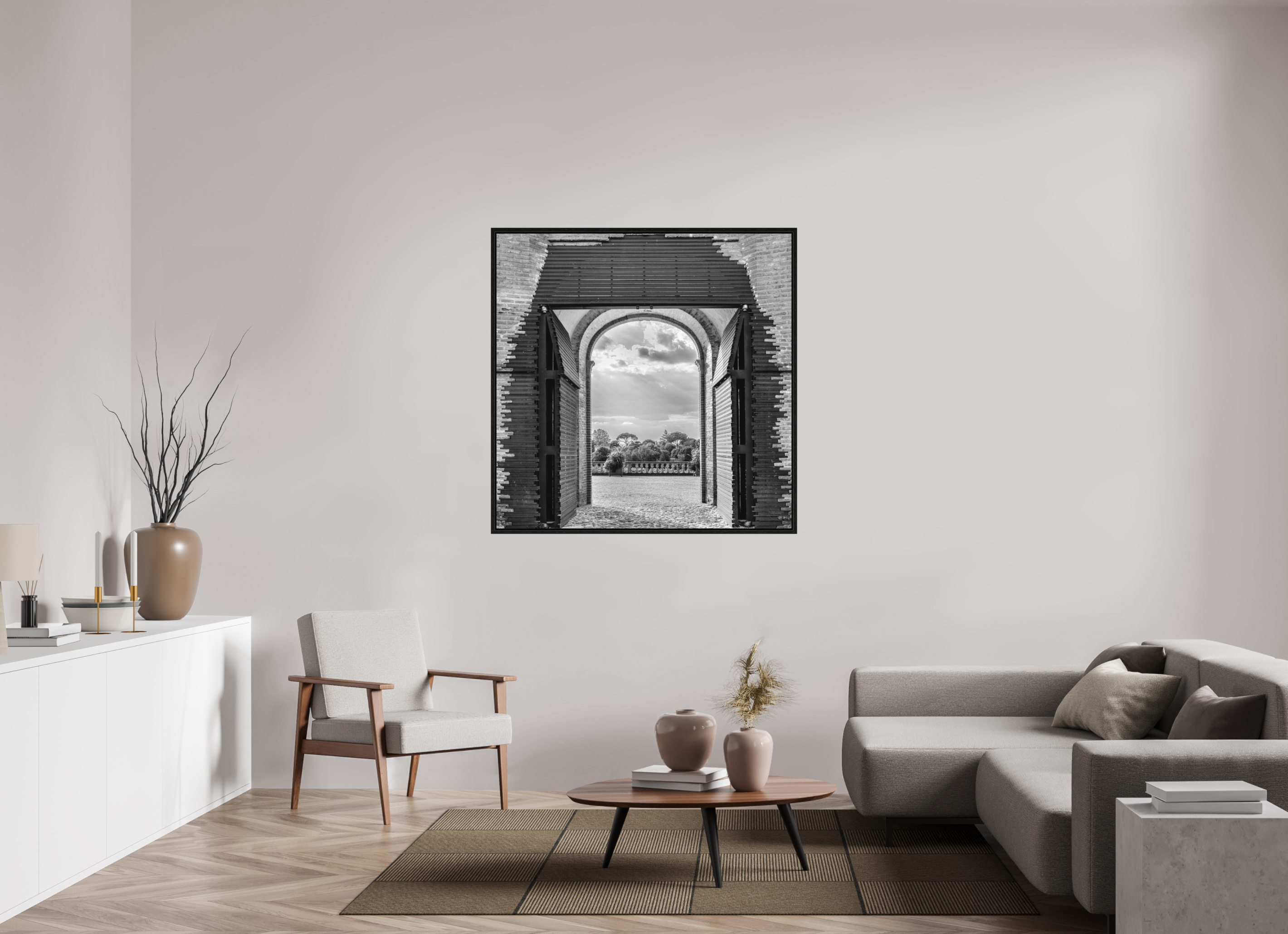 120 x 120 cm, Tirage N&B dans Caisse américaine noire Affiche artistique – La Montée des Canons