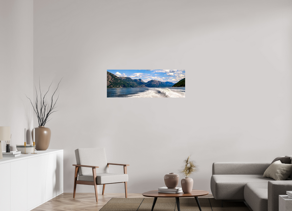 112 x 40 cm, Tirage couleur brillant seul Sillage des Fjords | Poster Panoramique Nature & Voyage