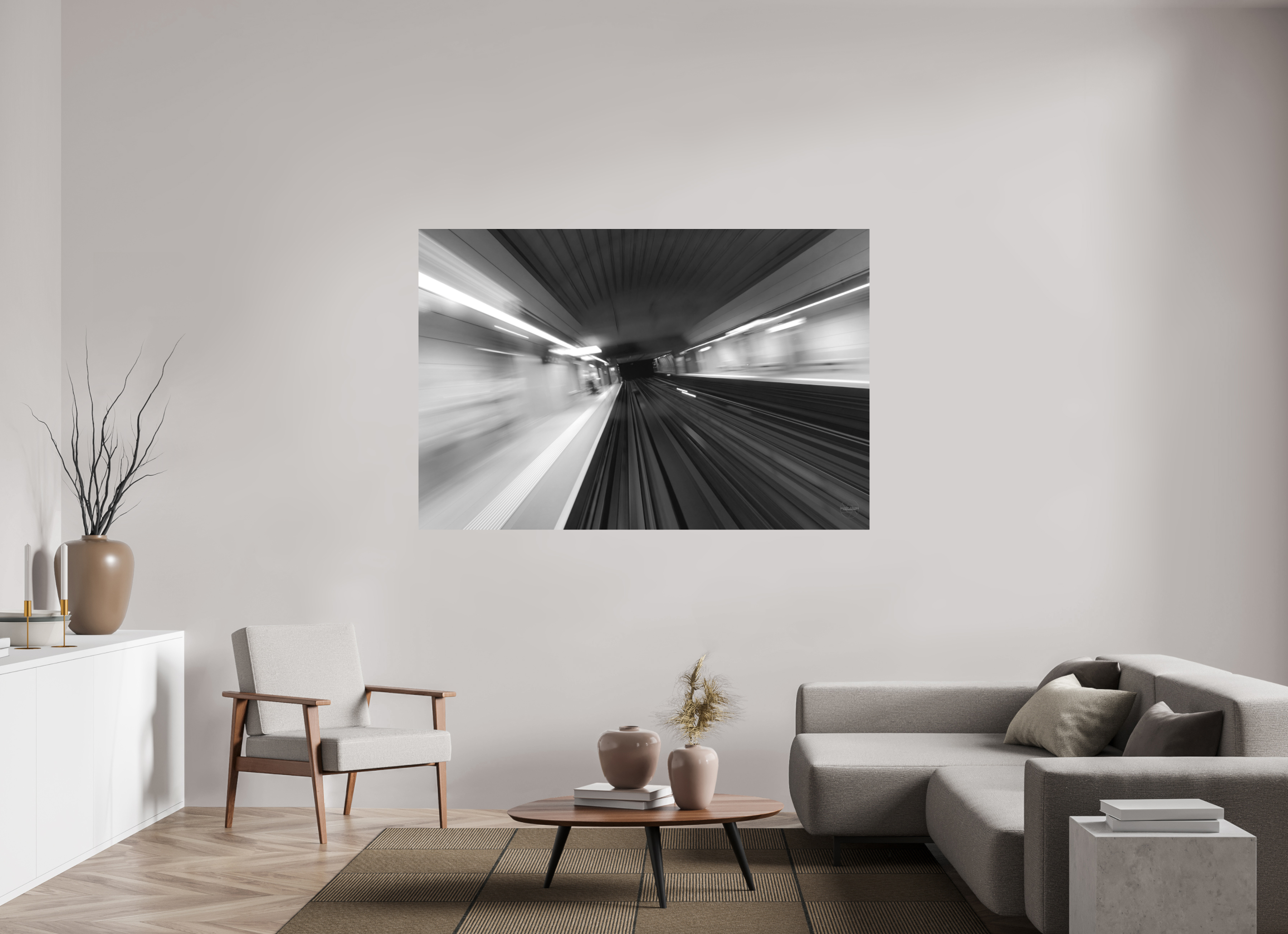 180 x 120 cm, Tirage N&B mat seul Vitesse Souterraine Poster Urbain Abstrait