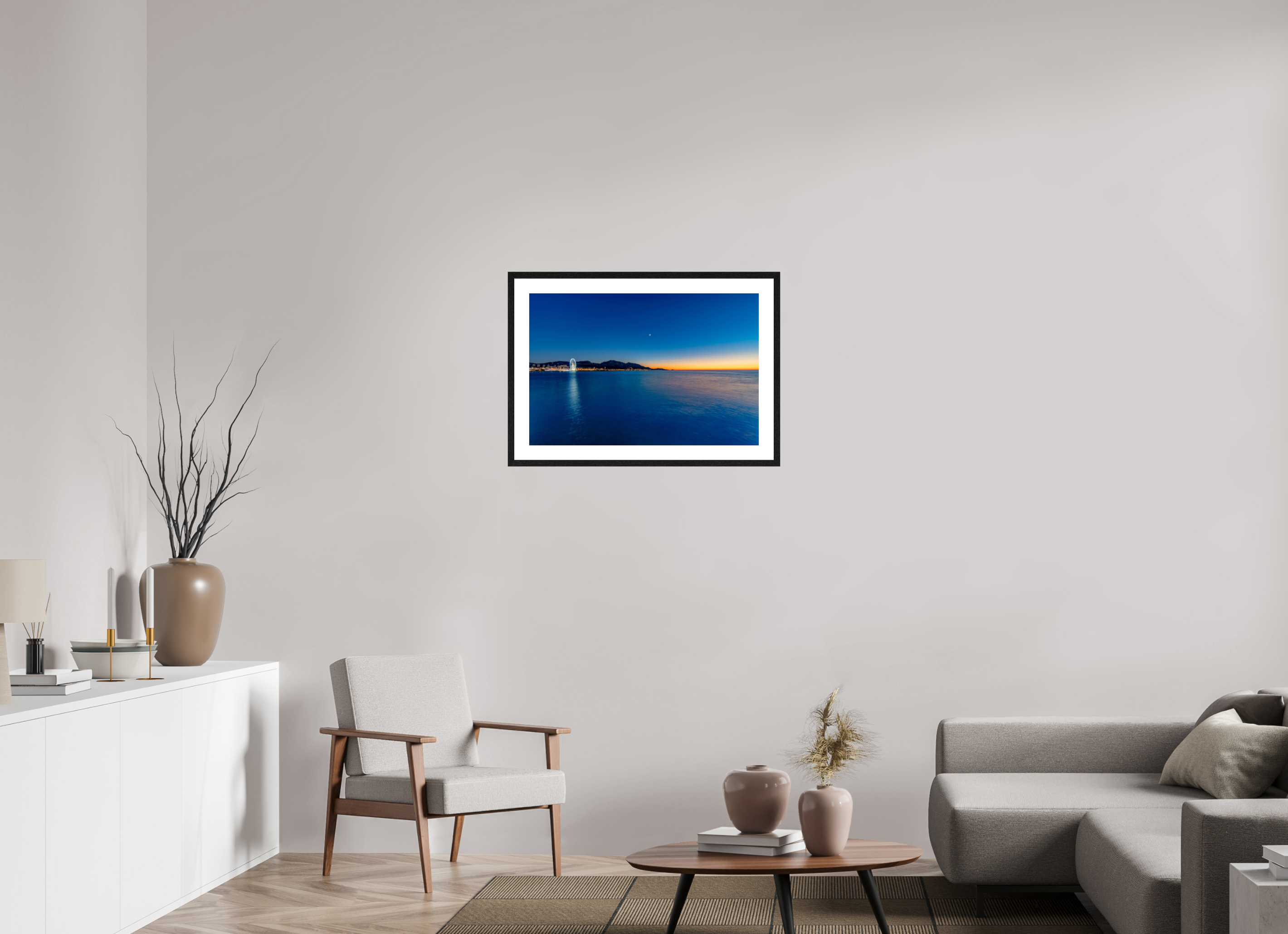 75 x 50 cm, Tirage couleur brillant + cadre noir avec passe-partout Le calme après la lumière