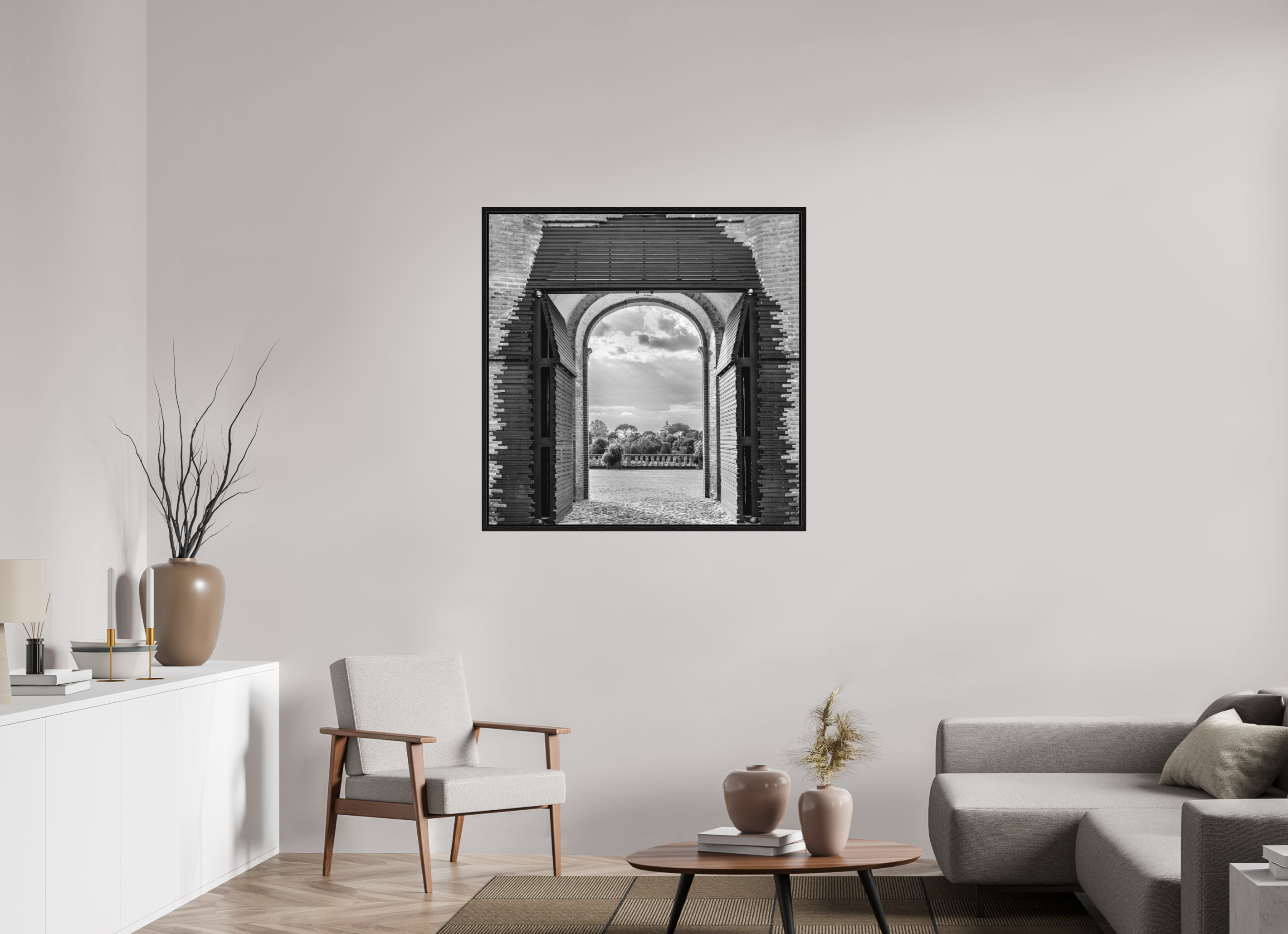 100 x 100 cm, Tirage N&B dans Caisse américaine noire Affiche artistique – La Montée des Canons