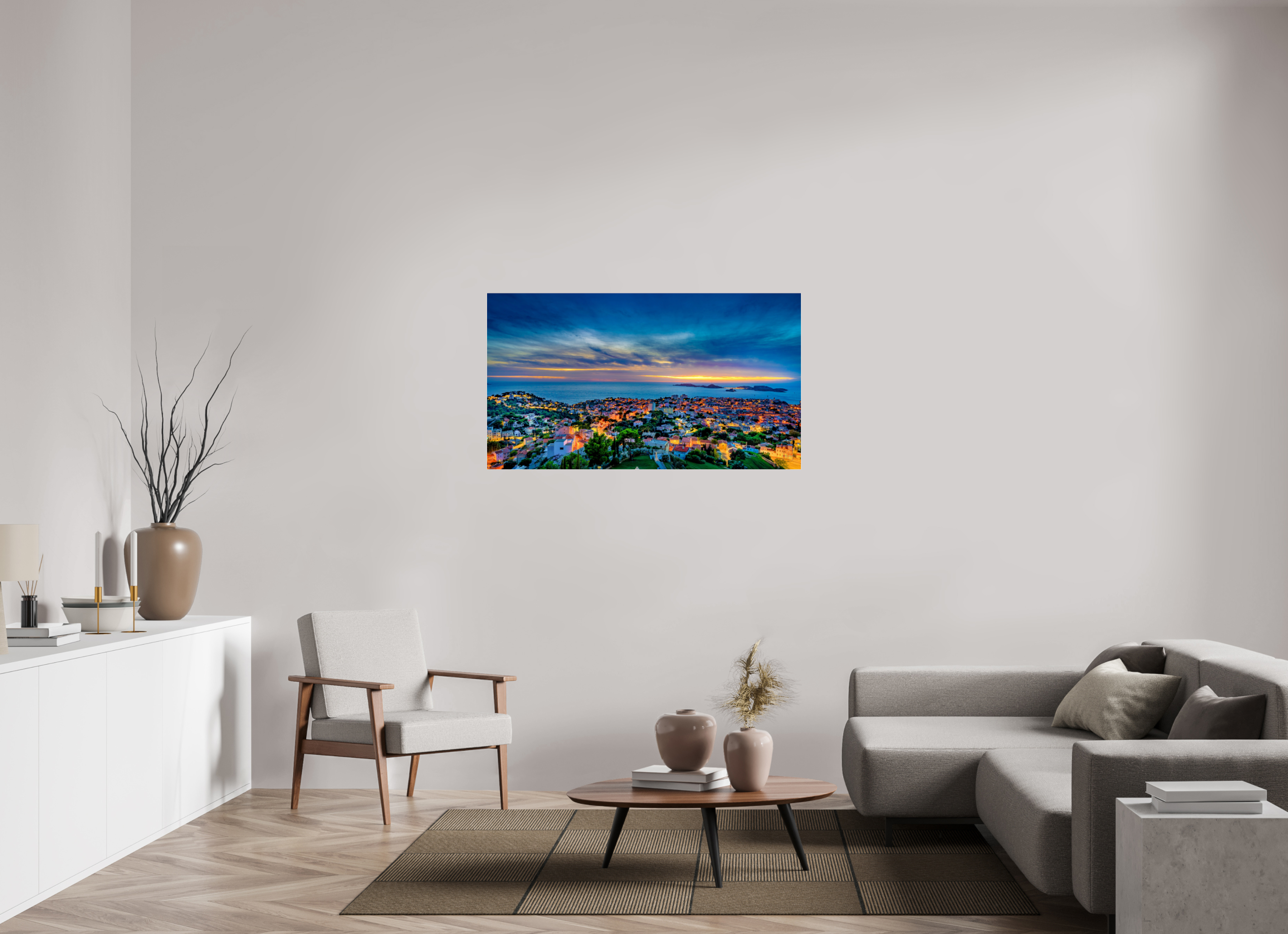 128 x 72 cm, Tirage couleur sous Plexi Marseille au Crépuscule