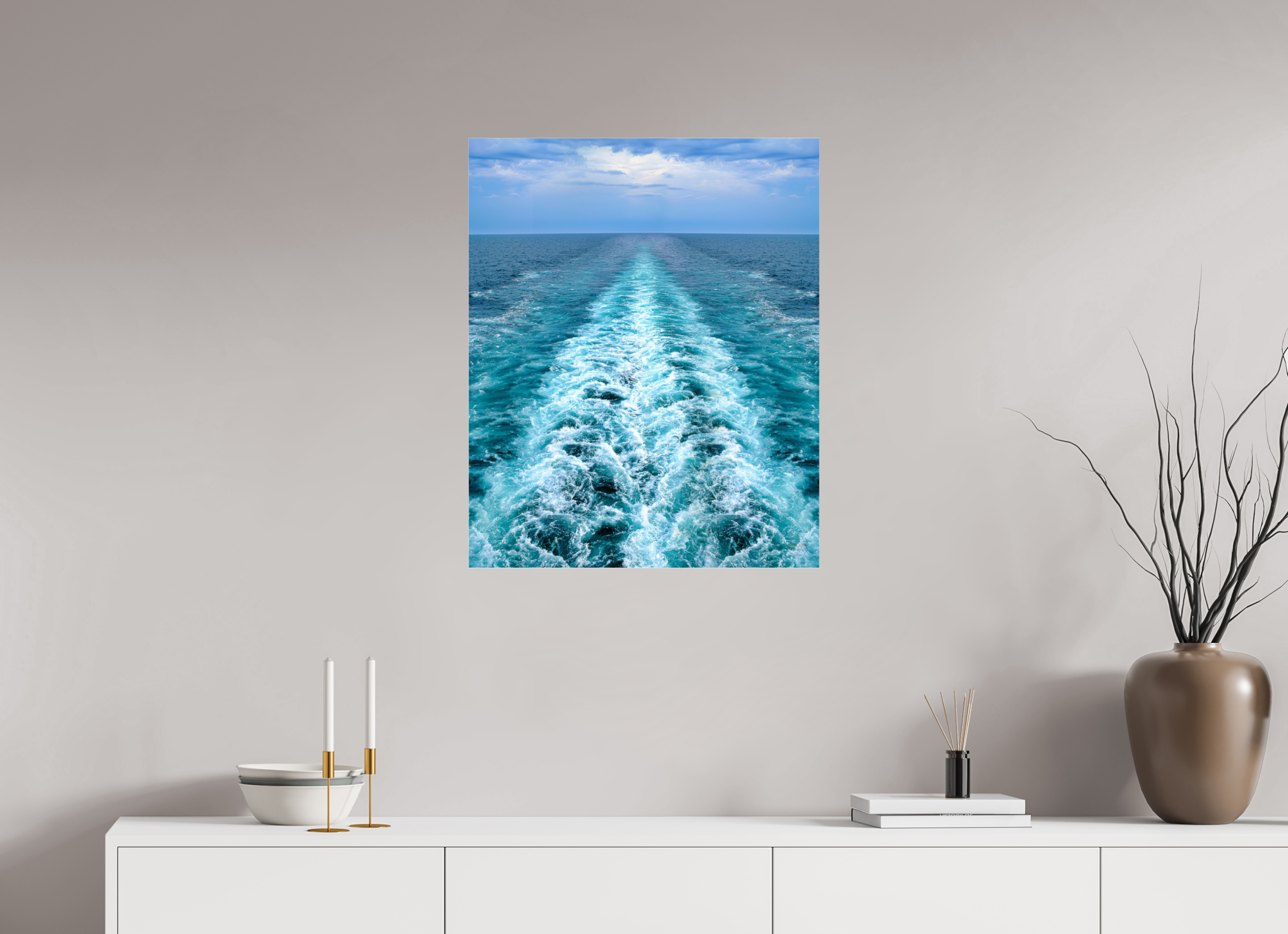 60 x 73,5 cm, Tirage couleur sous Plexi Ligne d'Écume | Poster Océan Contemporain & Horizon Infini