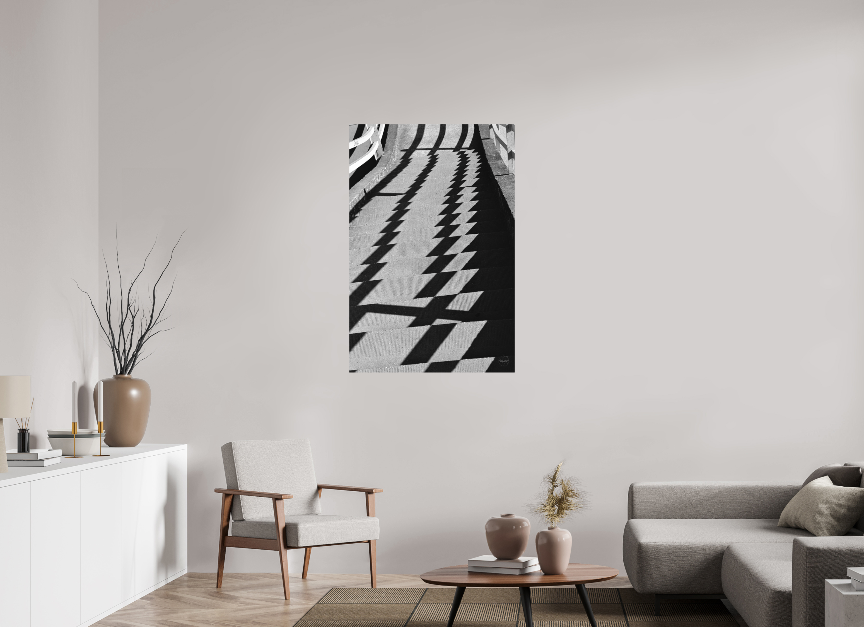 80 x 120 cm, Tirage N&B mat seul Fréquence Descendante | Poster Noir et Blanc Abstrait & Architecture Minimaliste