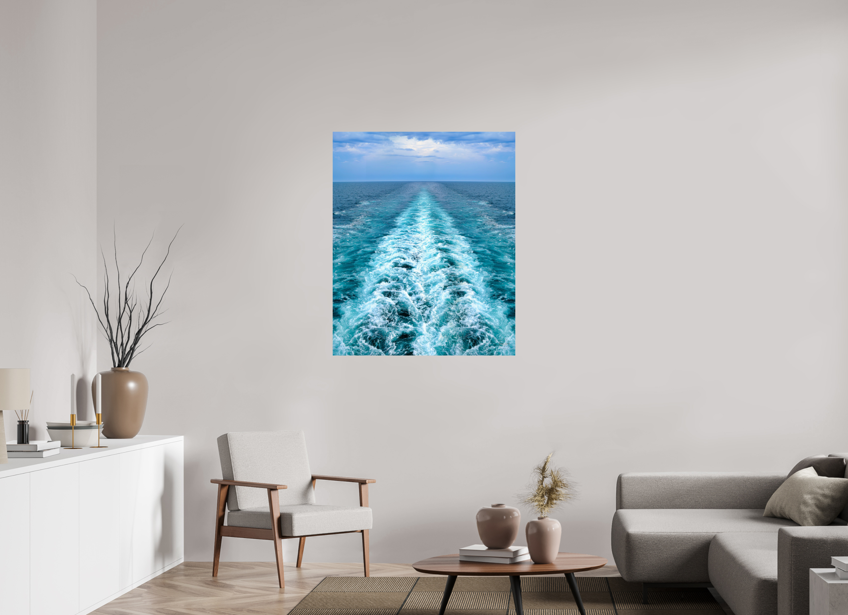 90 x 110,3 cm, Tirage couleur brillant seul Ligne d'Écume | Poster Océan Contemporain & Horizon Infini