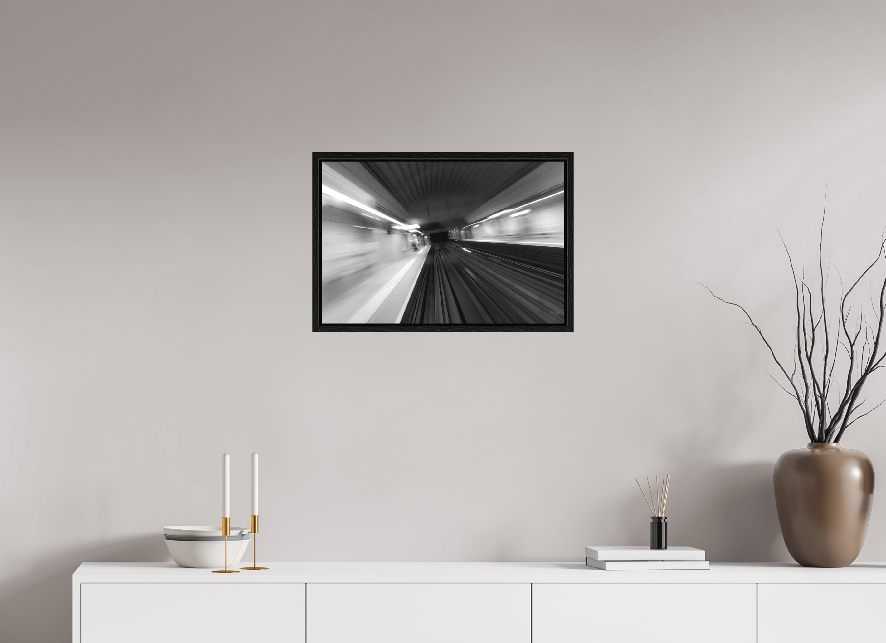 60 x 40 cm, Tirage N&B dans Caisse américaine noire Vitesse Souterraine Poster Urbain Abstrait