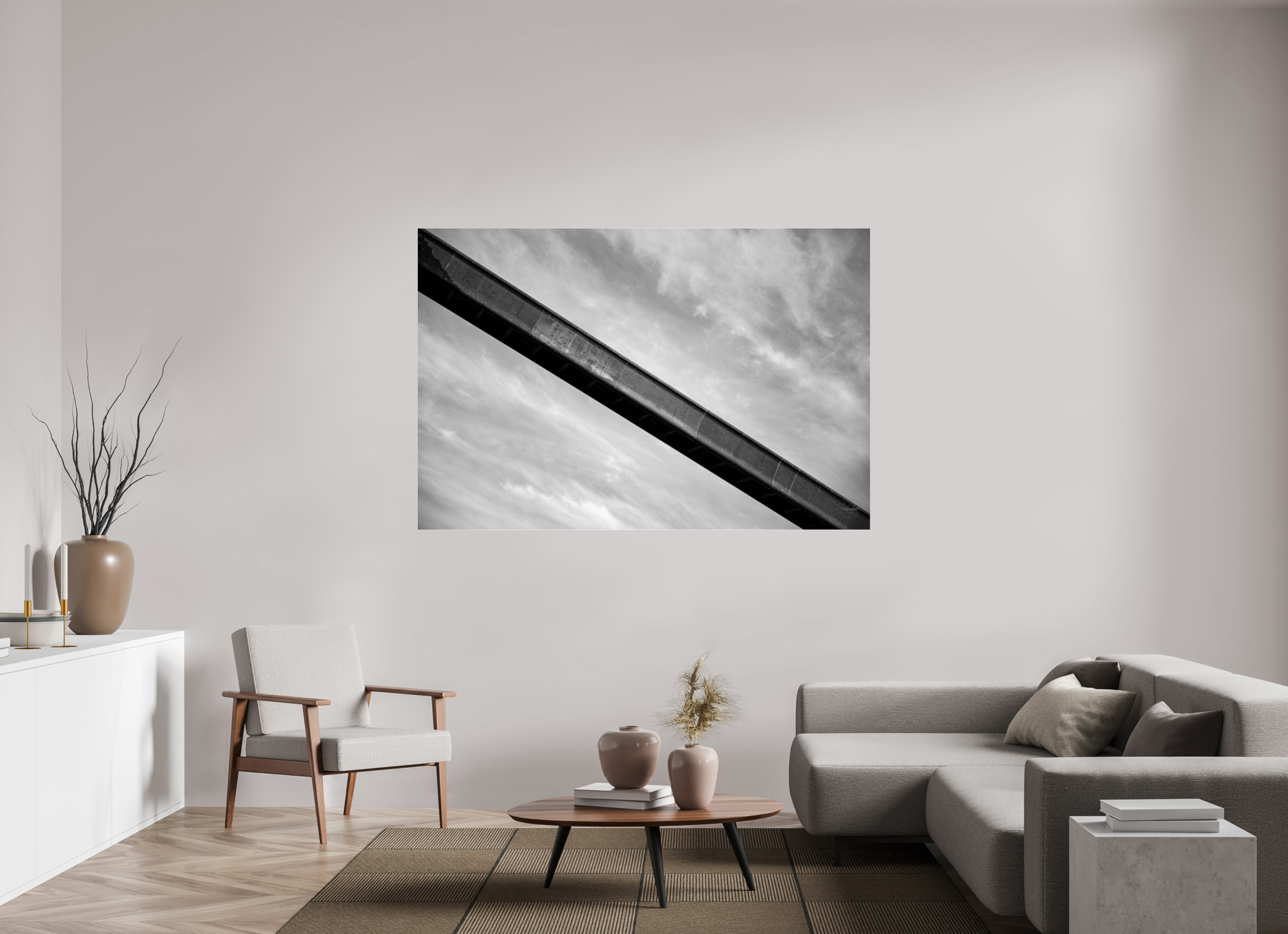 180 x 120 cm, Tirage N&B brillant sous Plexi Poster - La passerelle