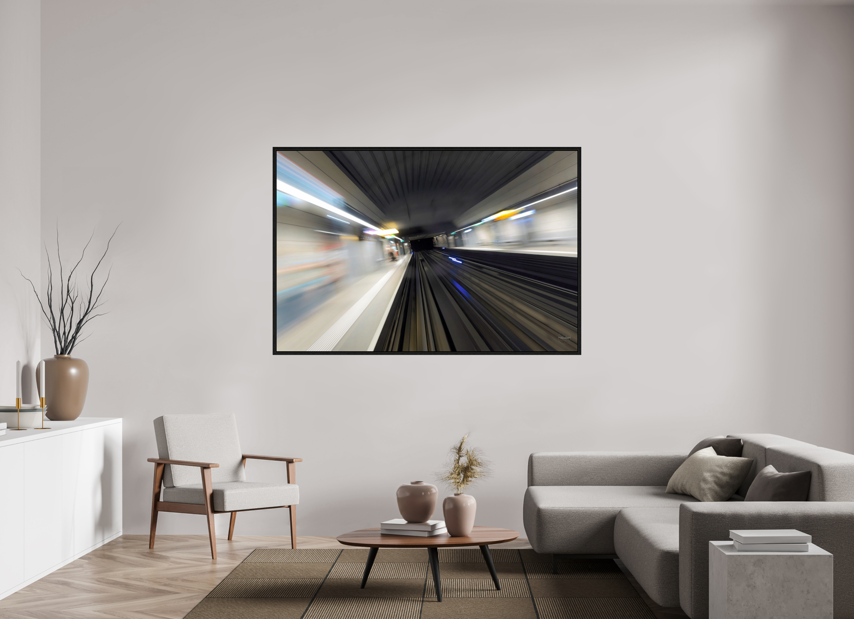 180 x 120 cm, Tirage couleur dans Caisse américaine noire Vitesse Souterraine