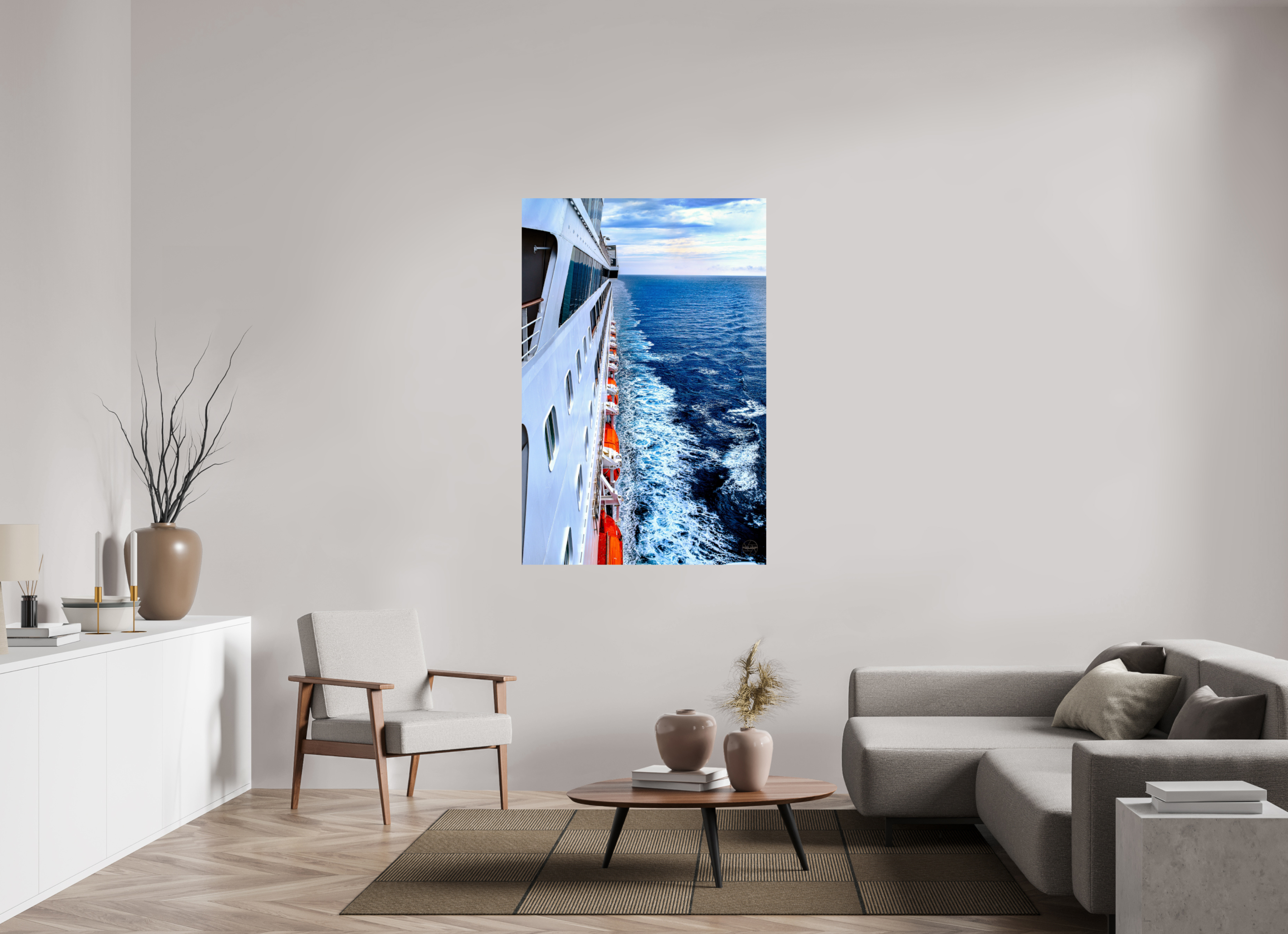 100 x 150 cm, Tirage couleur brillant seul Sillage Infini | Poster Océan & Voyage Contemporain