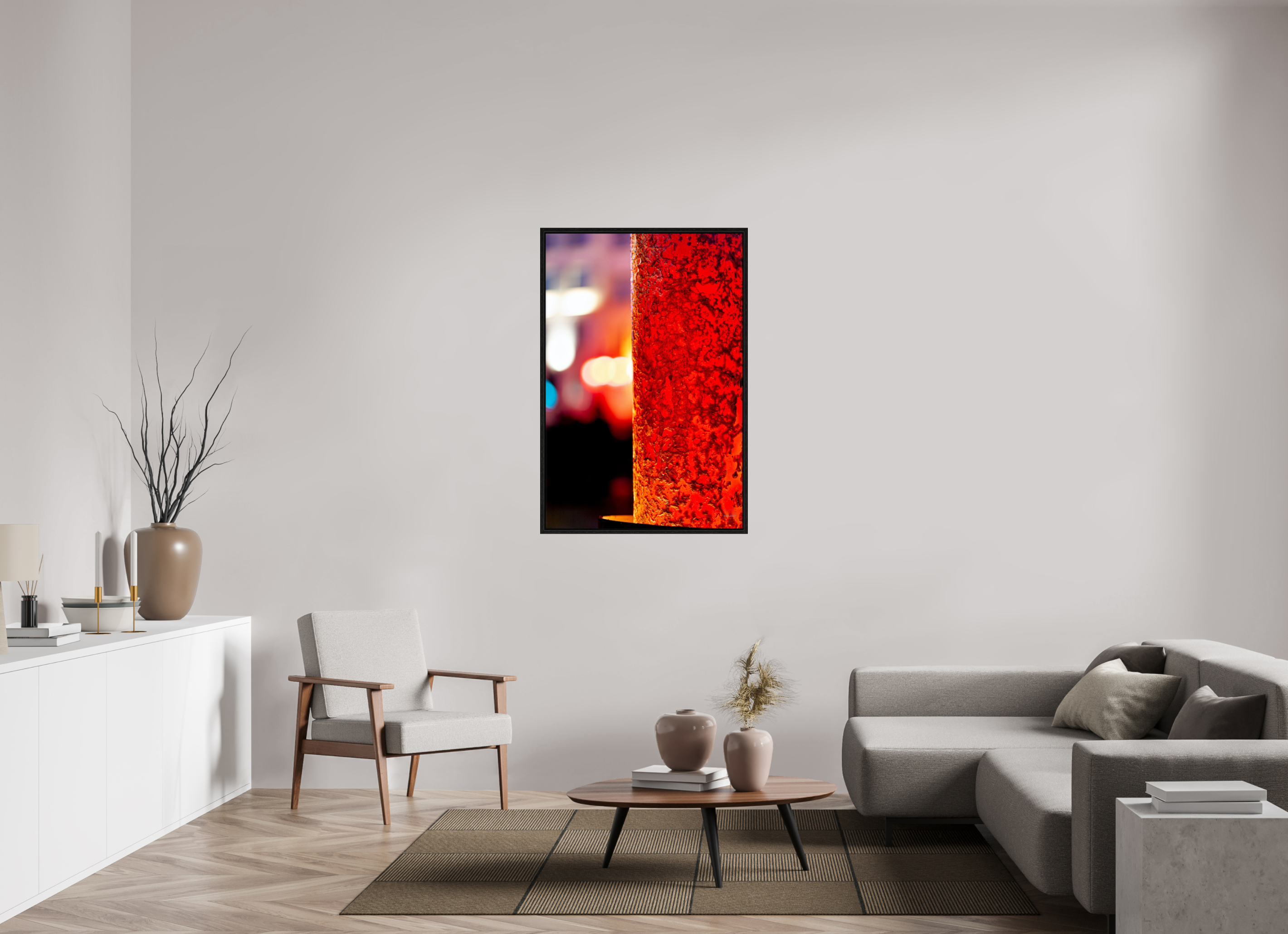 80 x 120 cm, Tirage couleur dans caisse américaine noire Photo décorative – Le fer et le feu