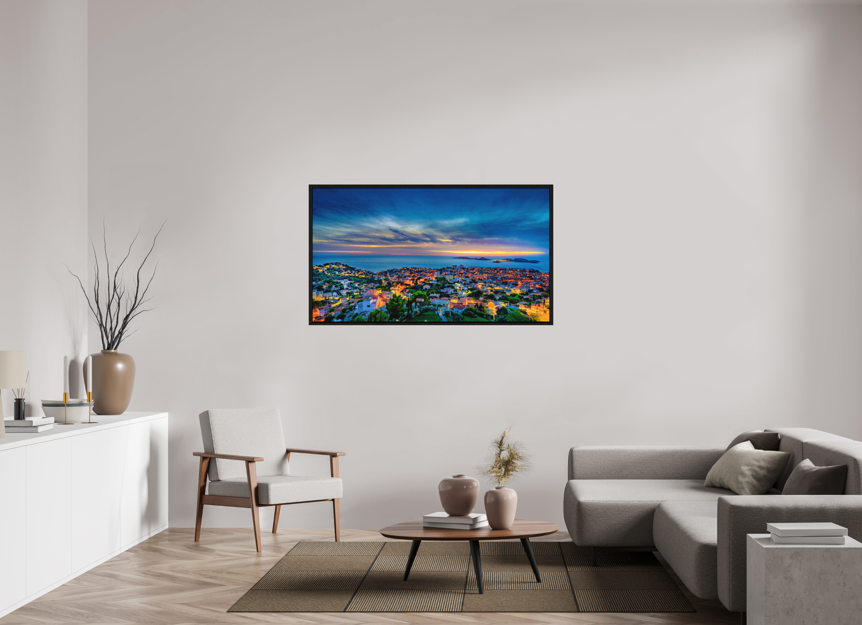 144 x 81 cm, Tirage grand format dans caisse américaine Marseille au Crépuscule