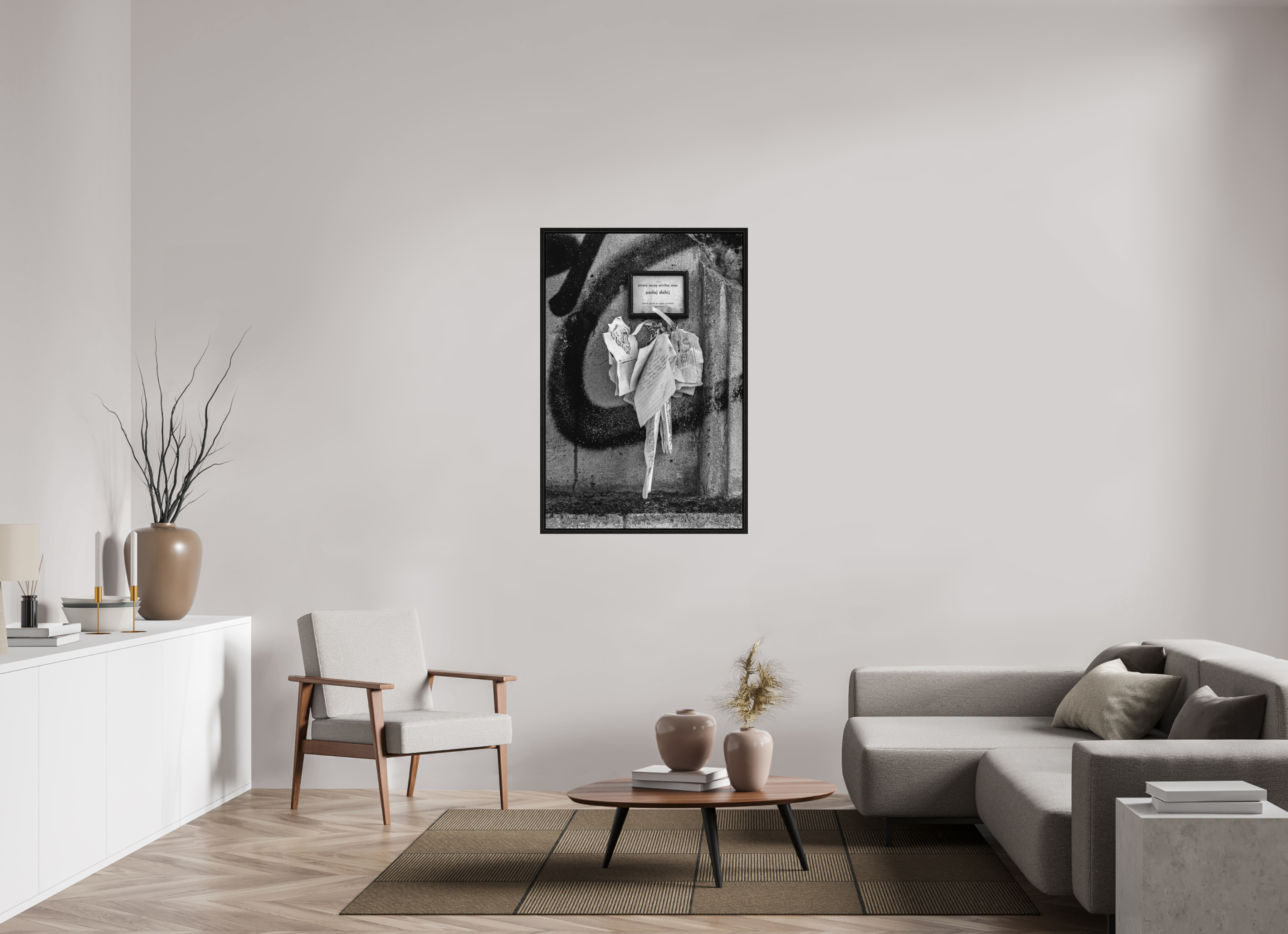 80 x 120 cm, Tirage N&B dans Caisse américaine noire Impression photographique – Les mots