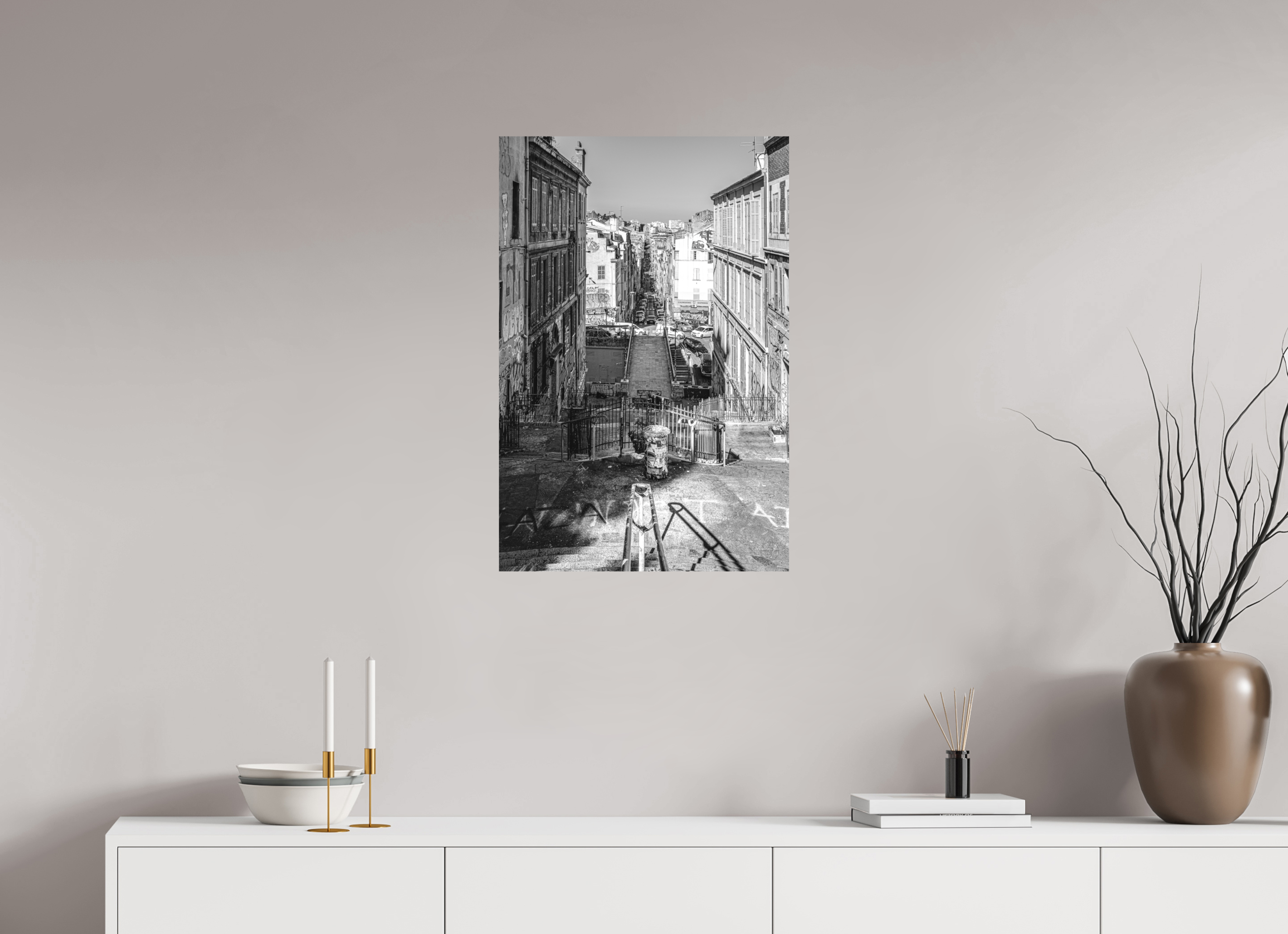 50 x 75 cm, Tirage N&B mat seul Affiche urbaine – Perspective Marseillaise