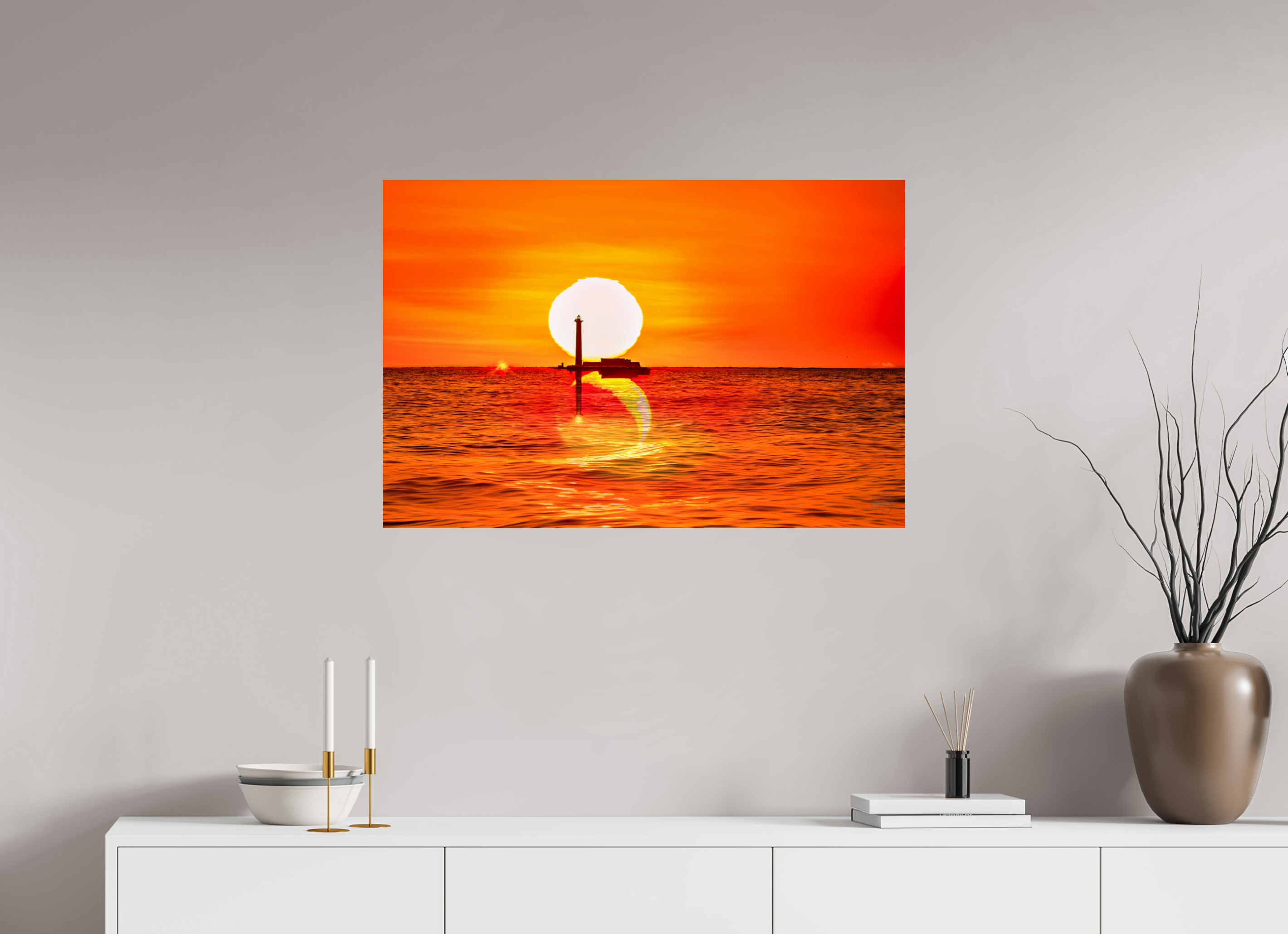 90 x 60 cm, Tirage couleur brillant seul Poster artistique – Quand le Soleil se couche avec la Lune