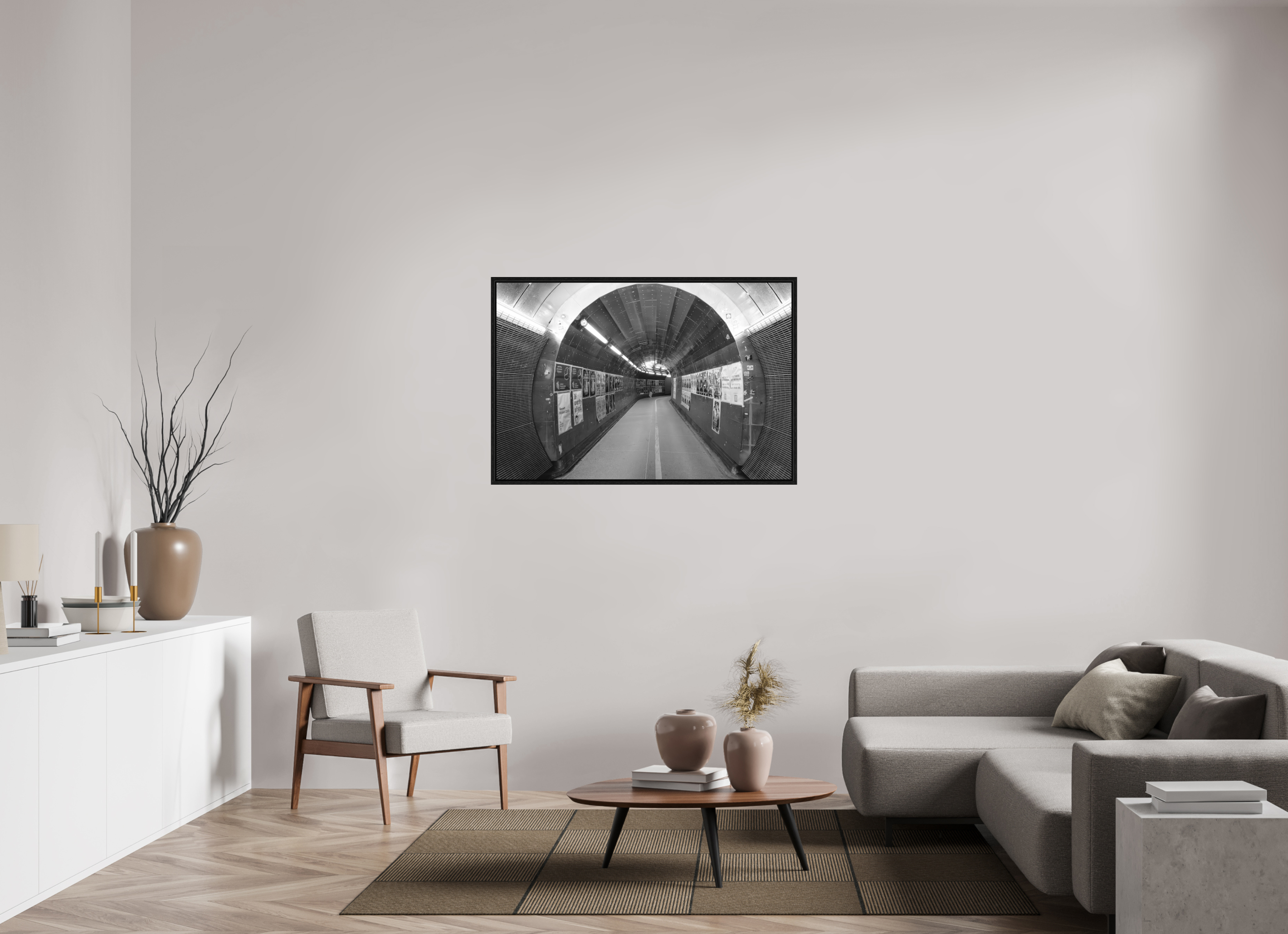 120 x 80 cm, Tirage N&B dans Caisse américaine noire Poster premium – L’Écho du Passage