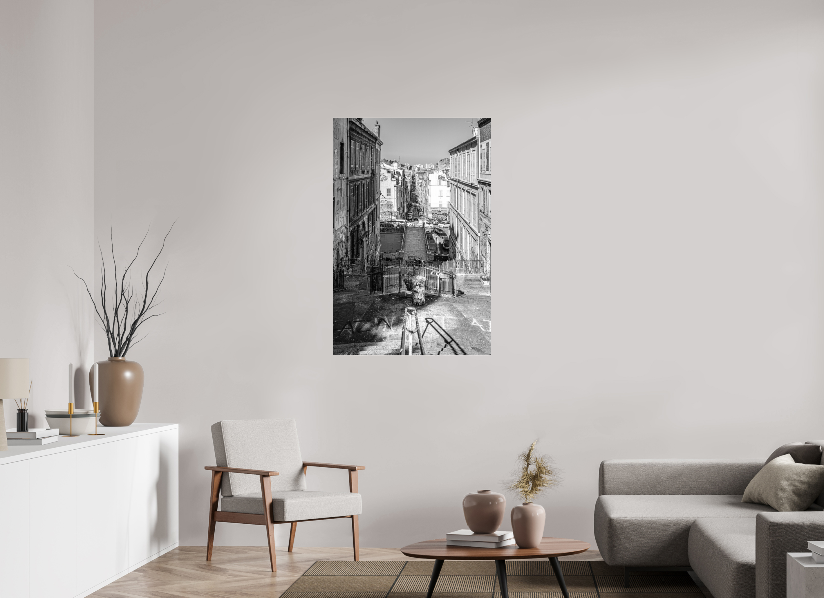 80 x 120 cm, Tirage N&B sous Plexi Affiche urbaine – Perspective Marseillaise