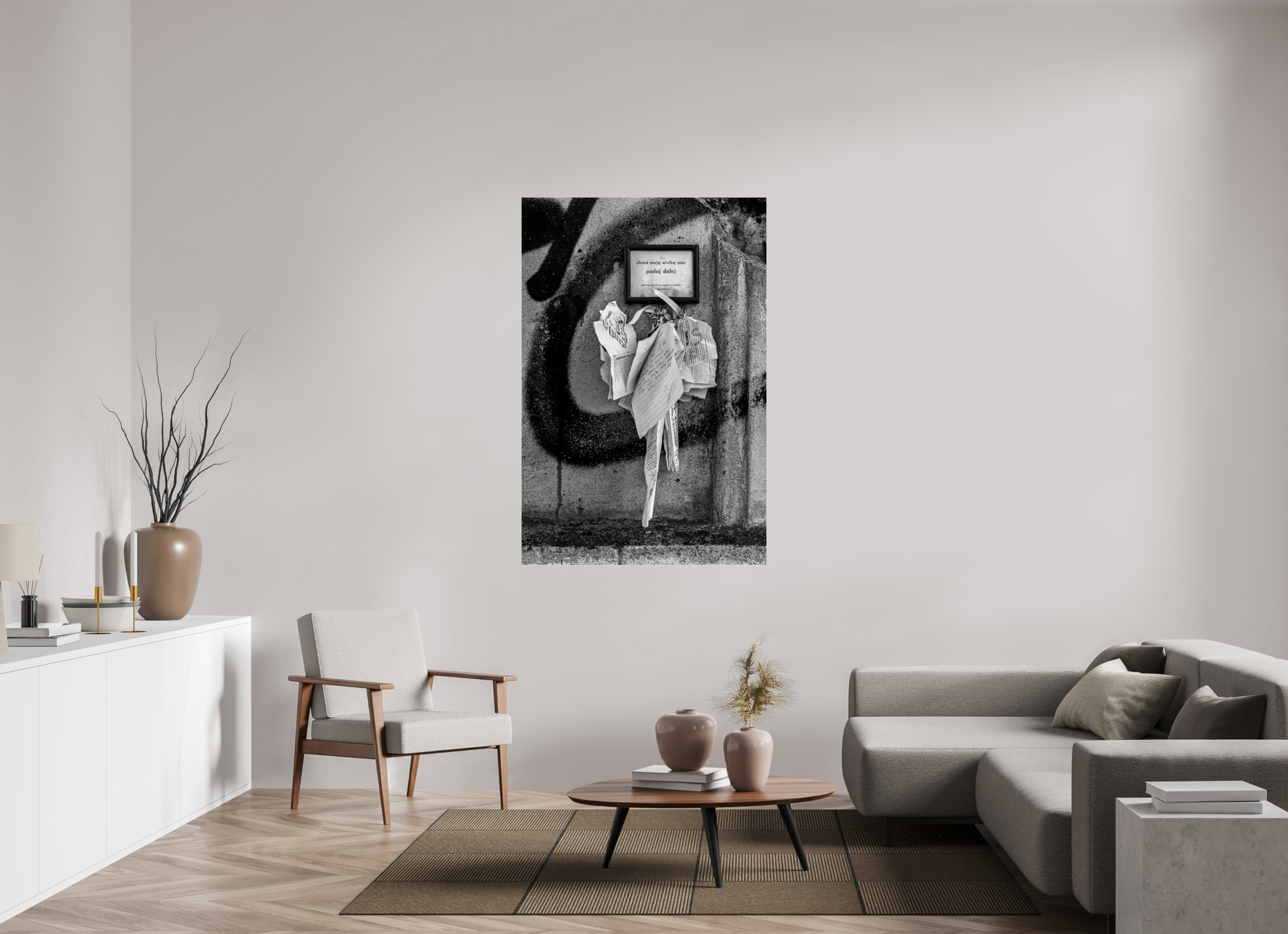 100 x 150 cm, Tirage N&B sous Plexi Impression photographique – Les mots