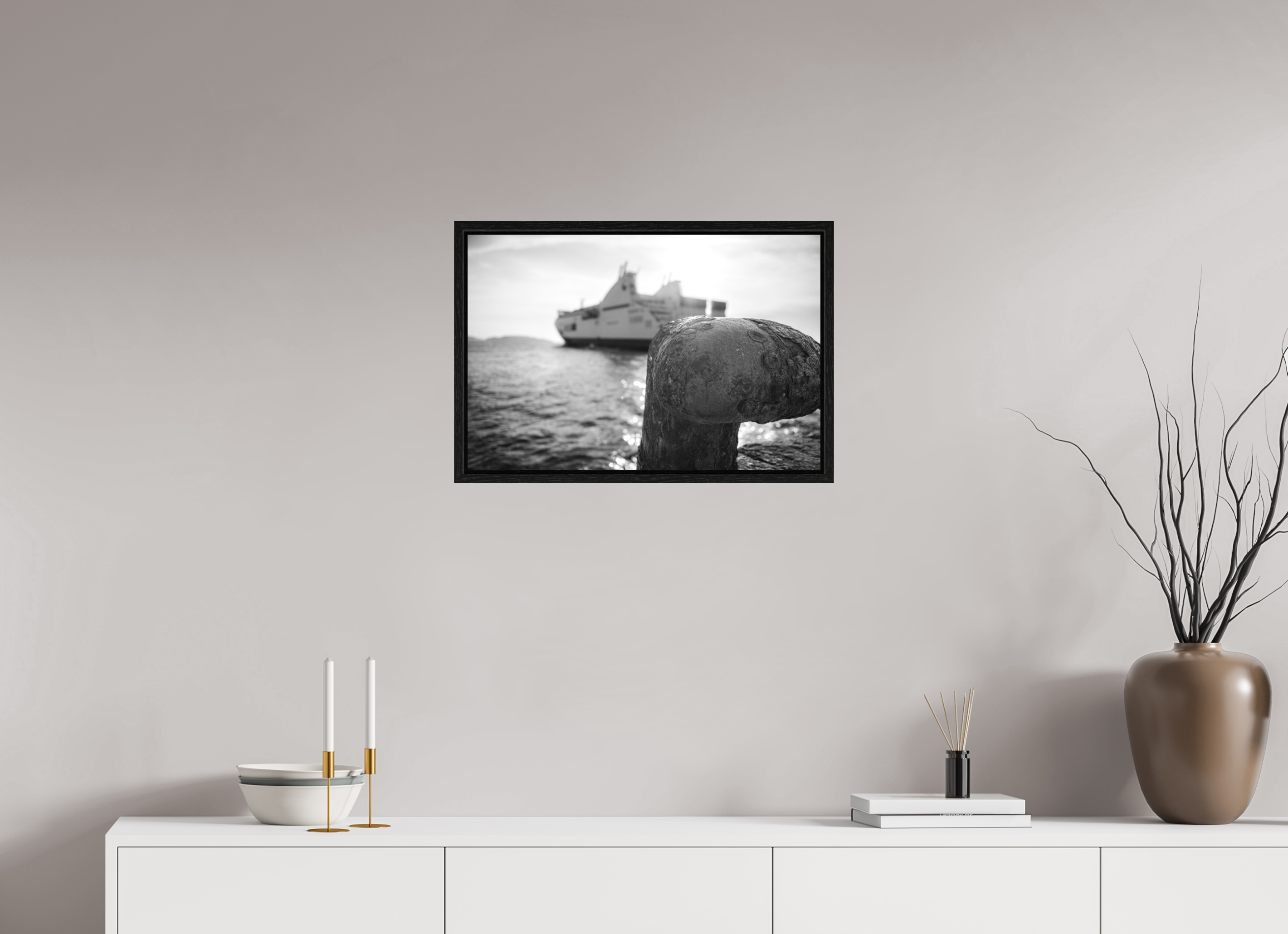 60 x 40 cm, Tirage N & B dans Caisse américaine noire Affiche photo – Larguer les amarres