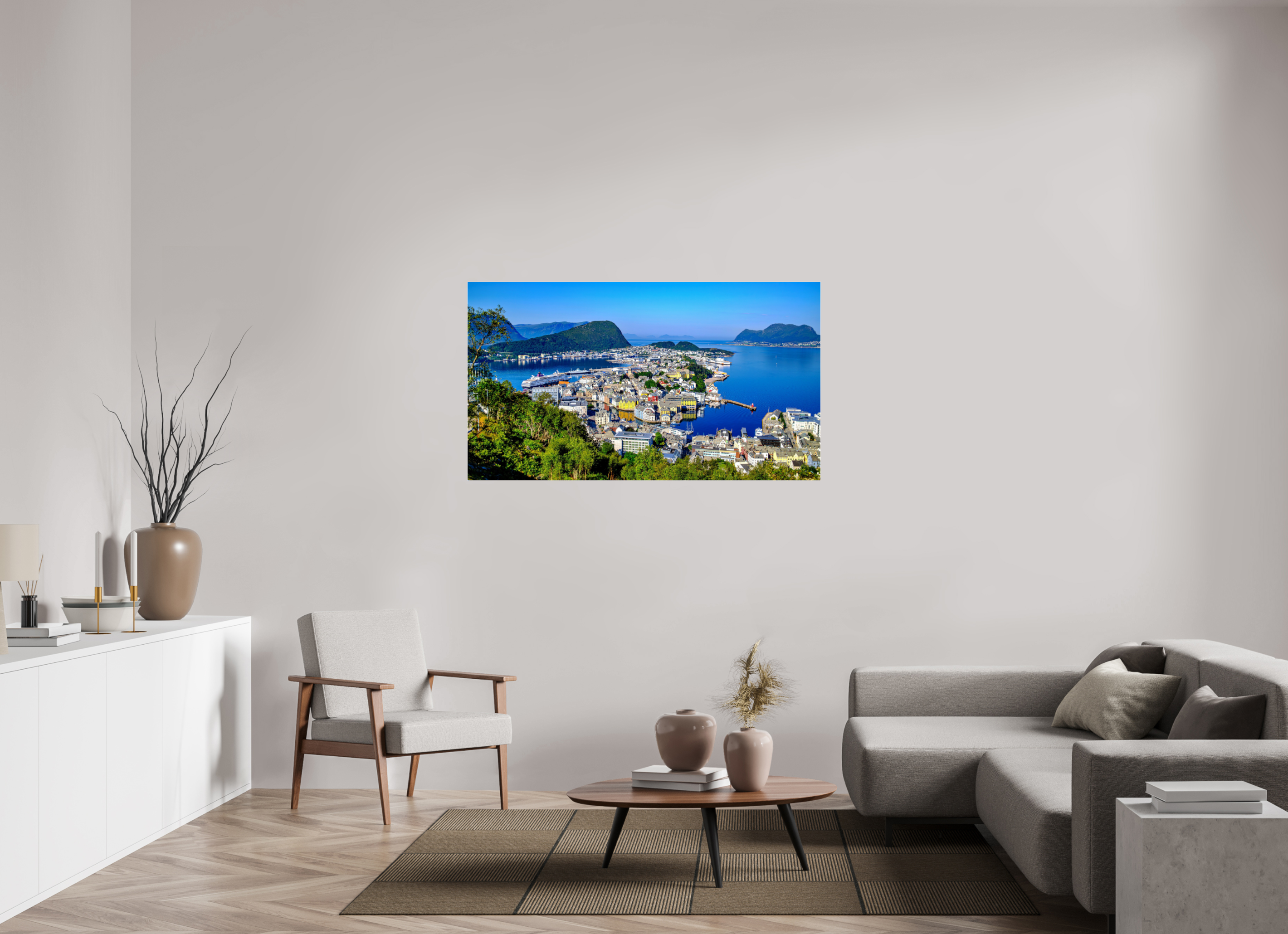 144 x 81 cm, Tirage couleur sous Plexi Entre Fjords et Lumière | Poster Panoramique Paysage Nordique