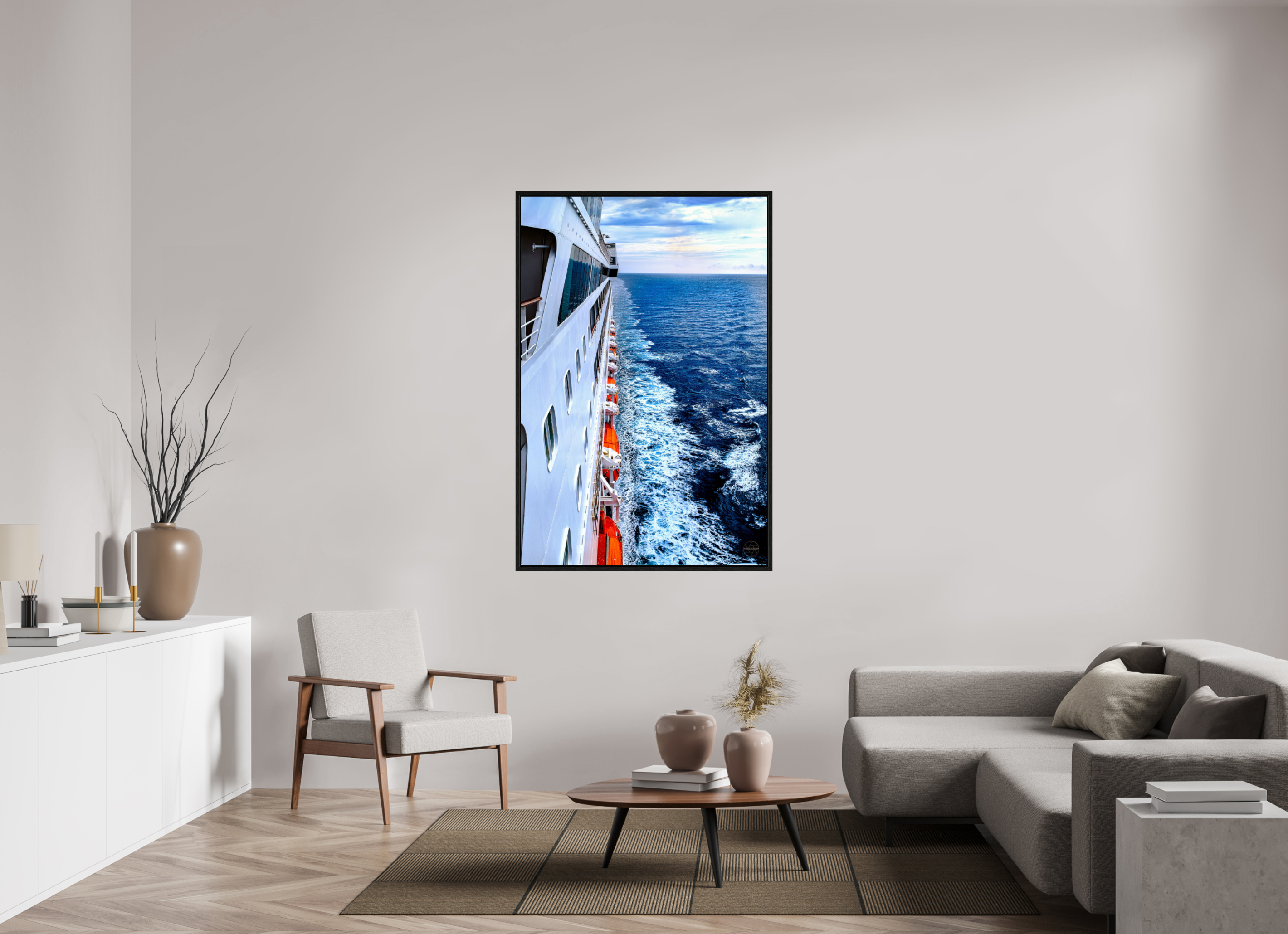 100 x 150 cm, Tirage couleur dans Caisse américaine noire Sillage Infini | Poster Océan & Voyage Contemporain