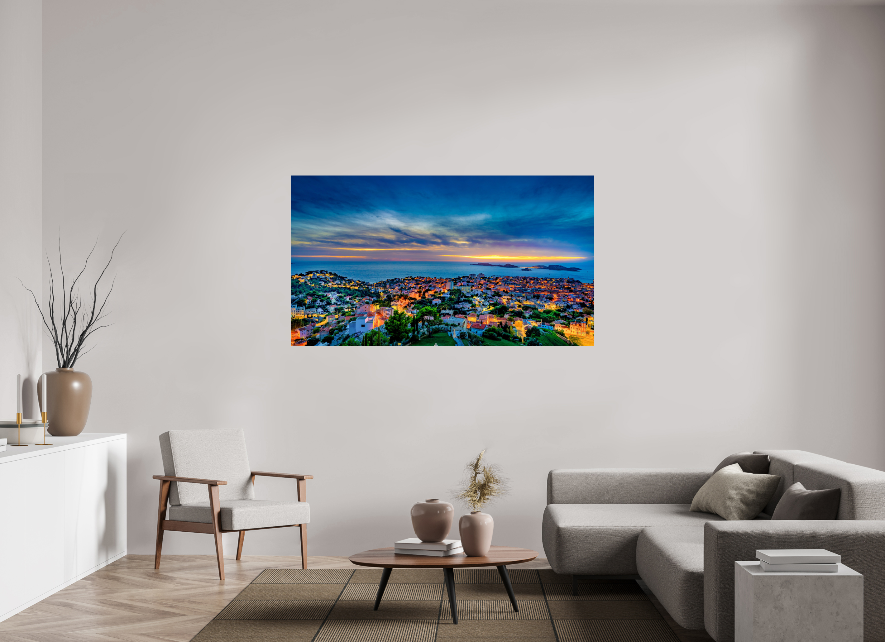 176 x 99 cm, Tirage couleur brillant seul Marseille au Crépuscule
