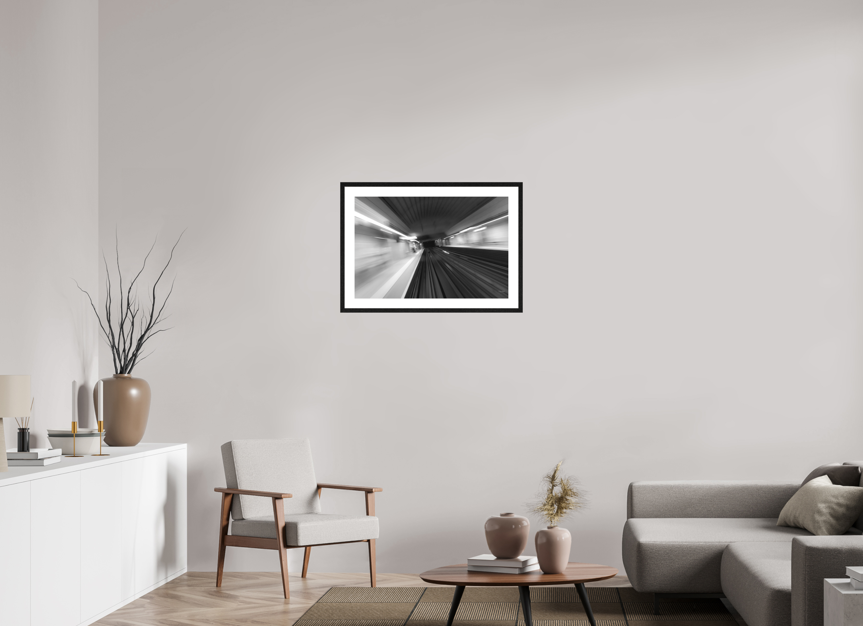 75 x 50 cm, Tirage N&B mat + Cadre noir avec passe-partout Vitesse Souterraine Poster Urbain Abstrait
