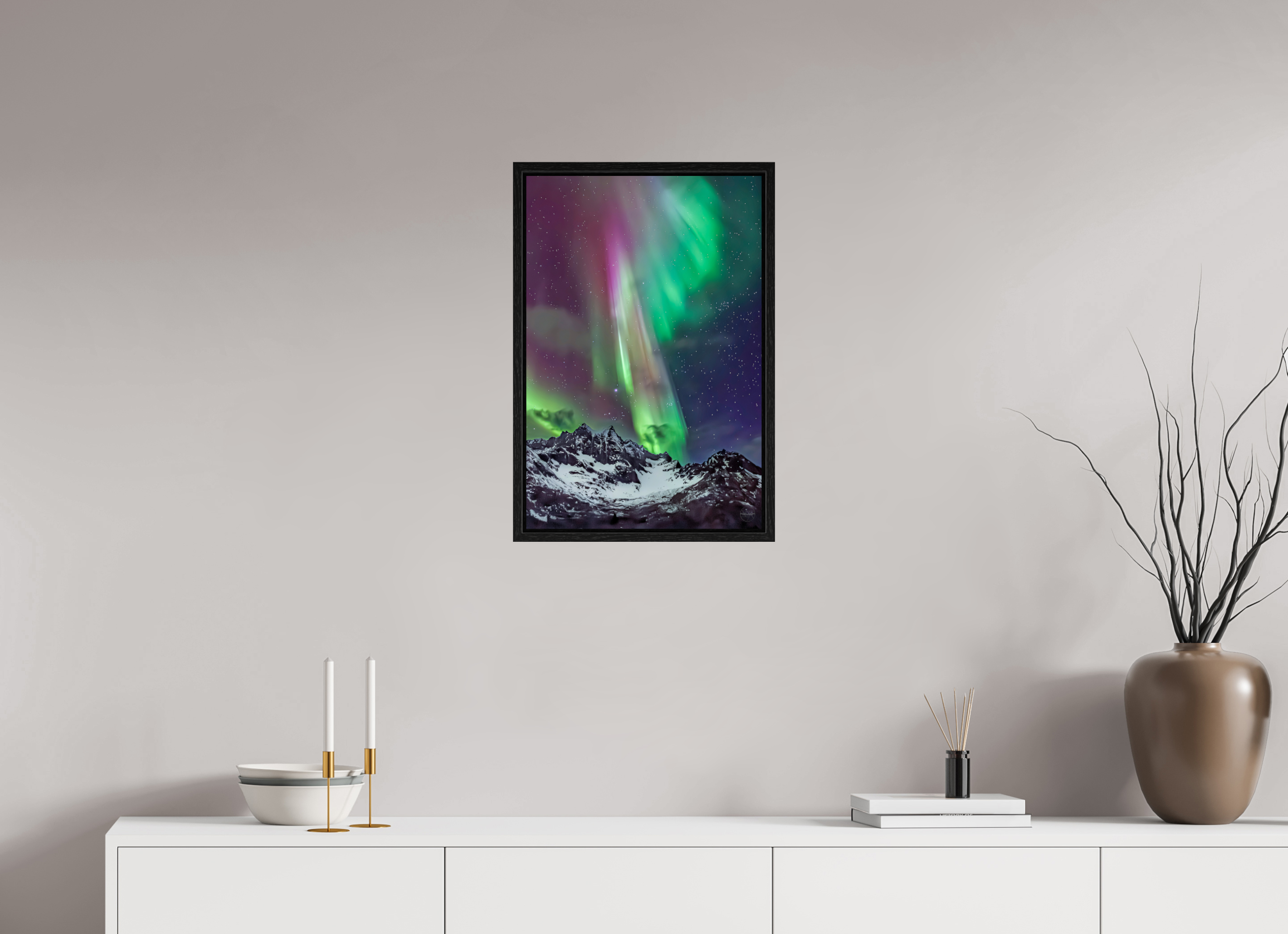 40 x 60 cm, Tirage couleur dans Caisse américaine noire Danse Boréale