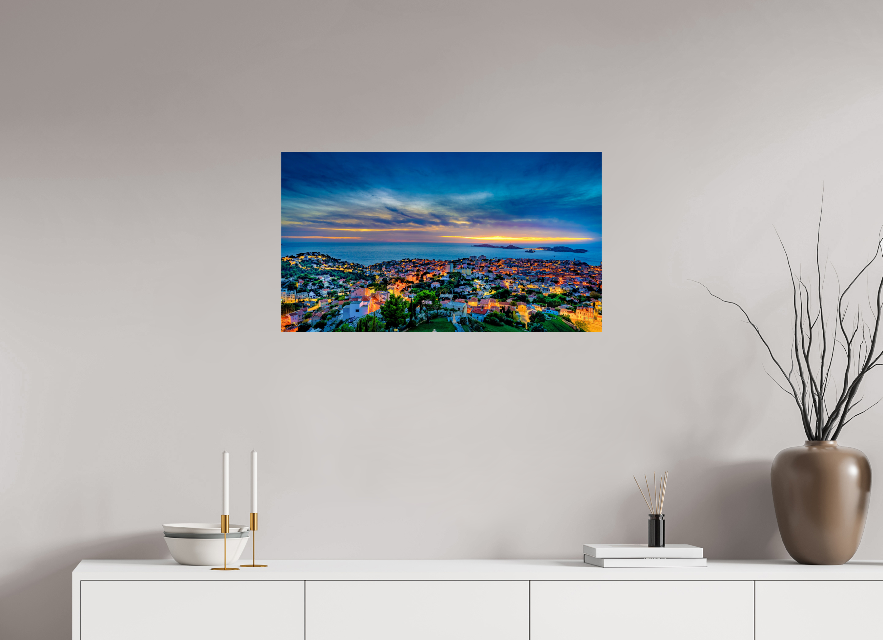80 x 45 cm, Tirage couleur sous Plexi Marseille au Crépuscule