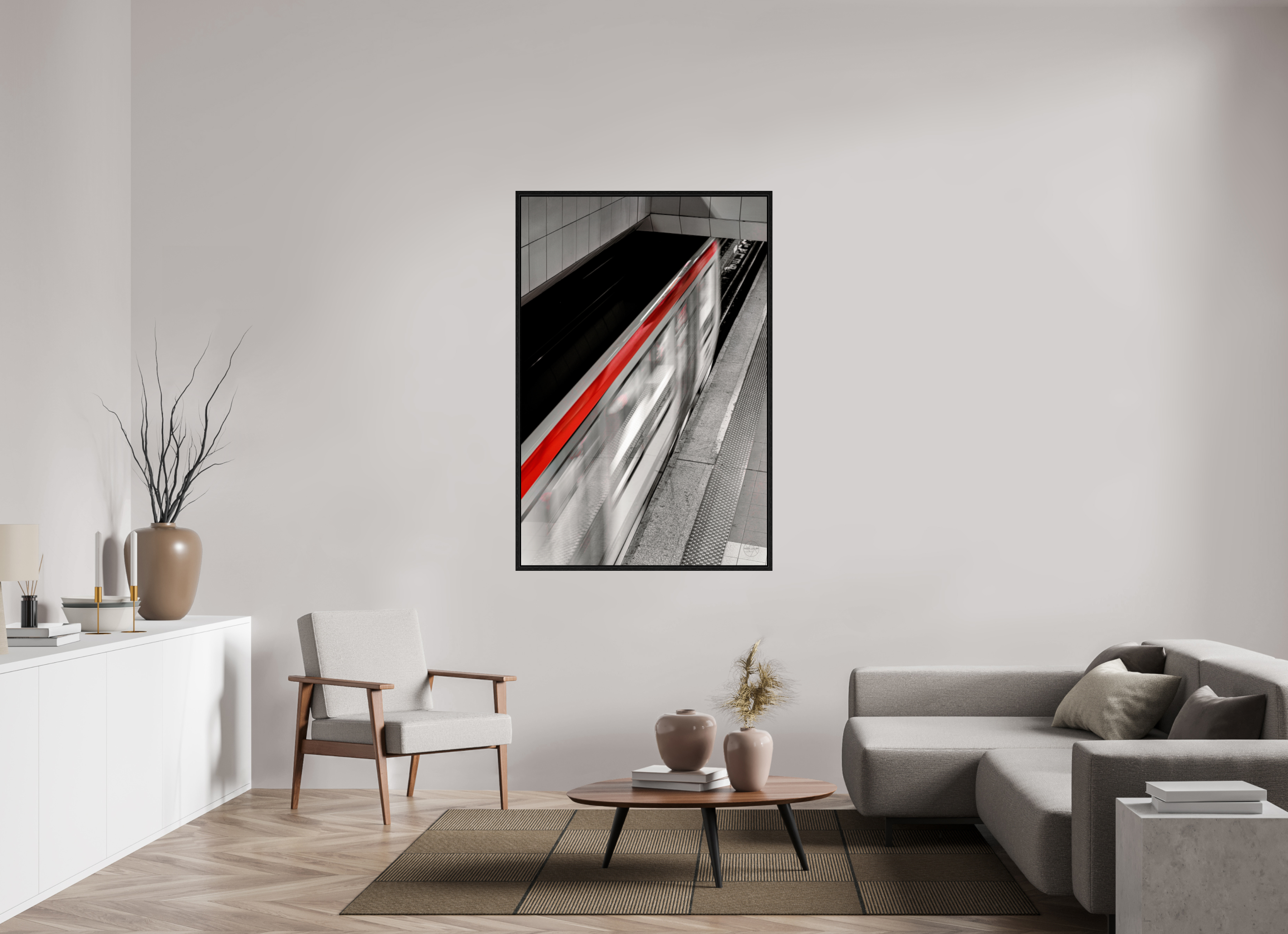 100 x 150 cm, Tirage couleur dans Caisse américaine noire Ligne Rouge — Affiche Métro Contemporaine