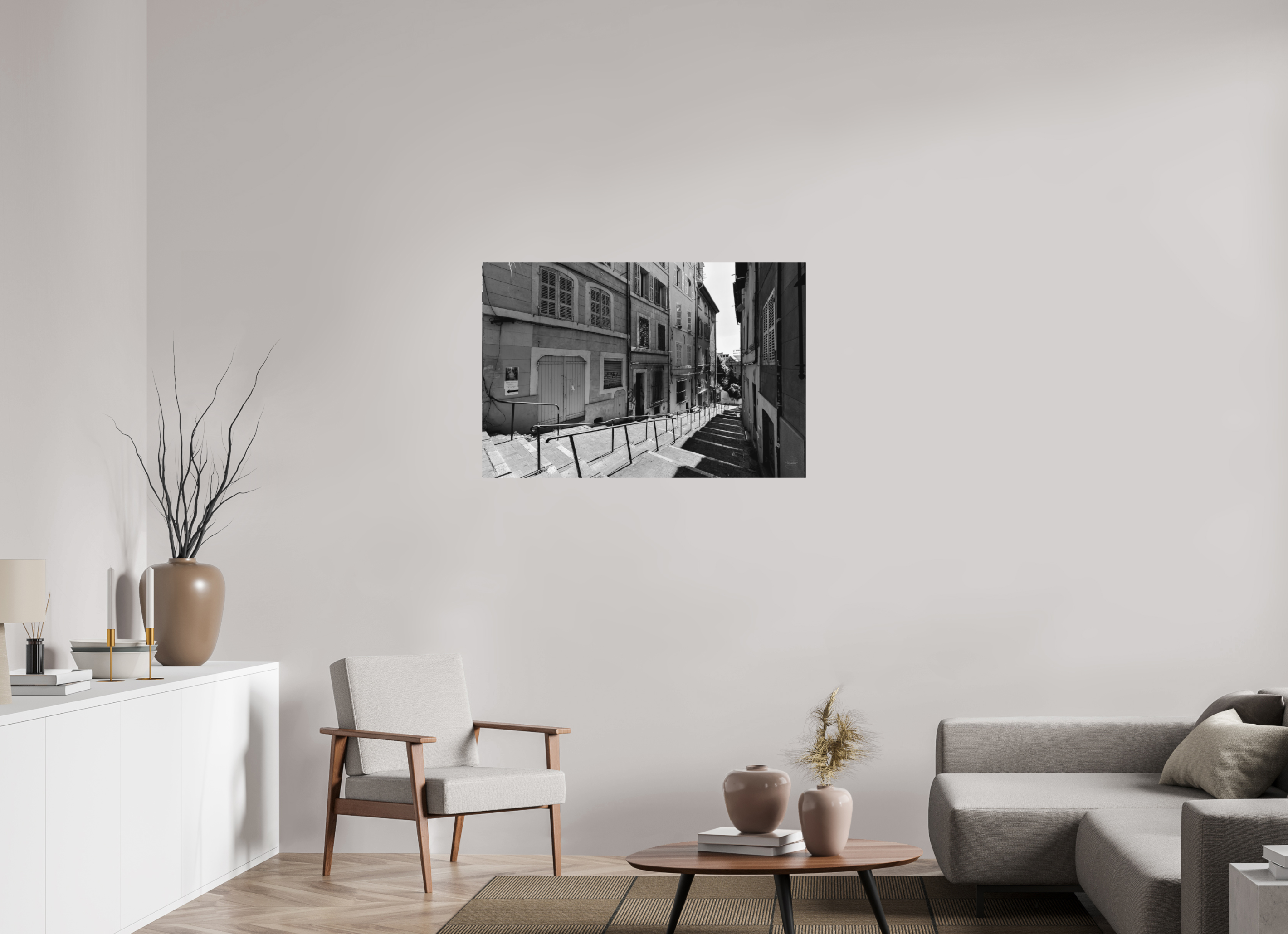 105 x 70 cm, Tirage N&B mat seul Poster urbain – Escaliers du silence