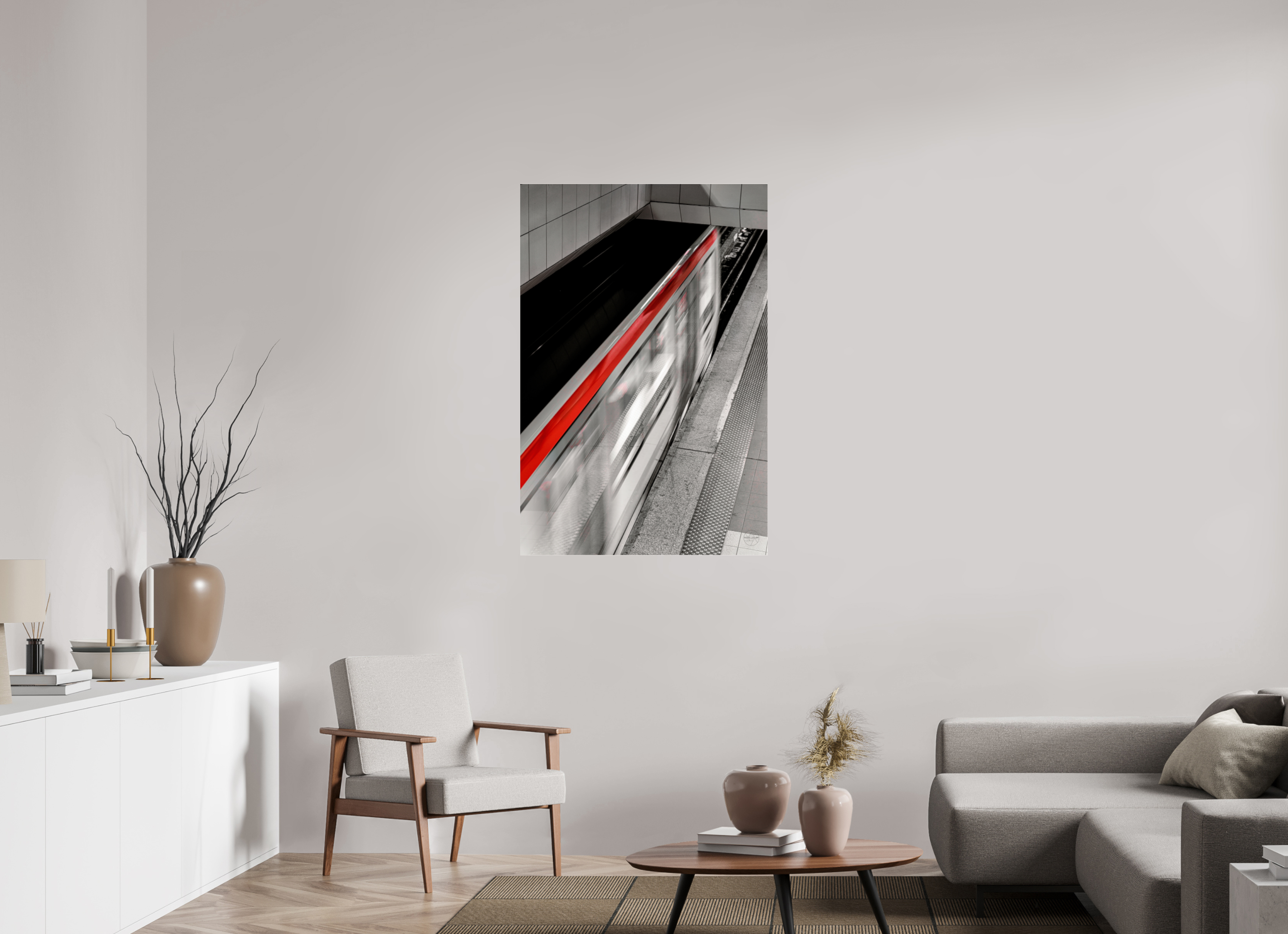 80 x 120 cm, Tirage couleur sous Plexi Ligne Rouge — Affiche Métro Contemporaine