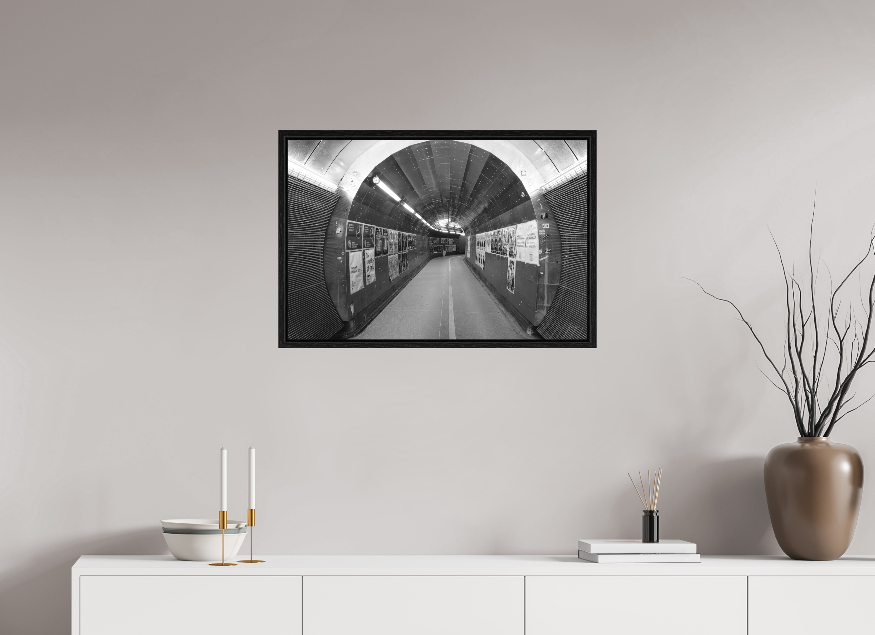 75 x 50 cm, Tirage N&B dans Caisse américaine noire Poster premium – L’Écho du Passage