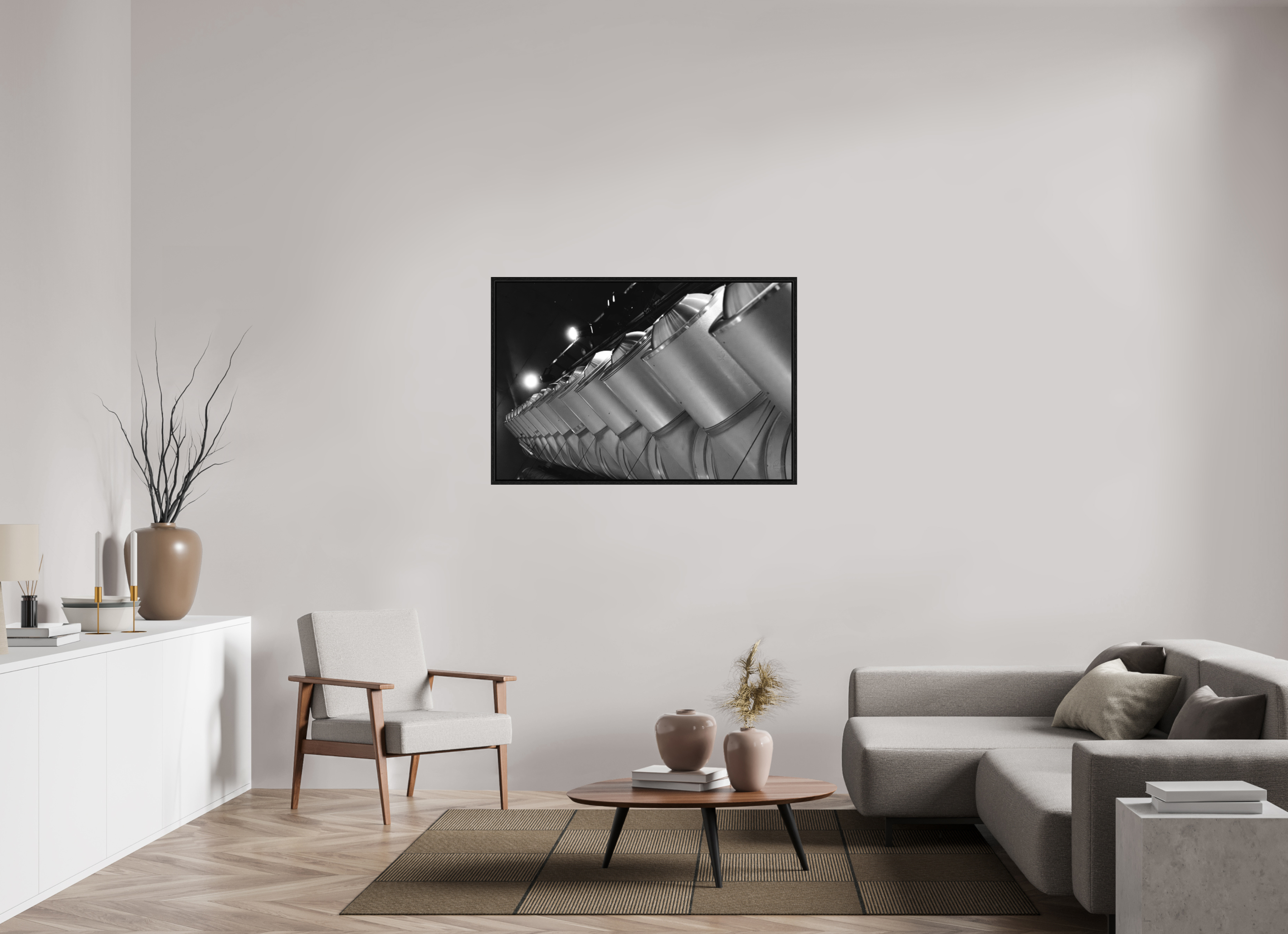 120 x 80 cm, Tirage N&B dans Caisse américaine noire Perspective Métallique