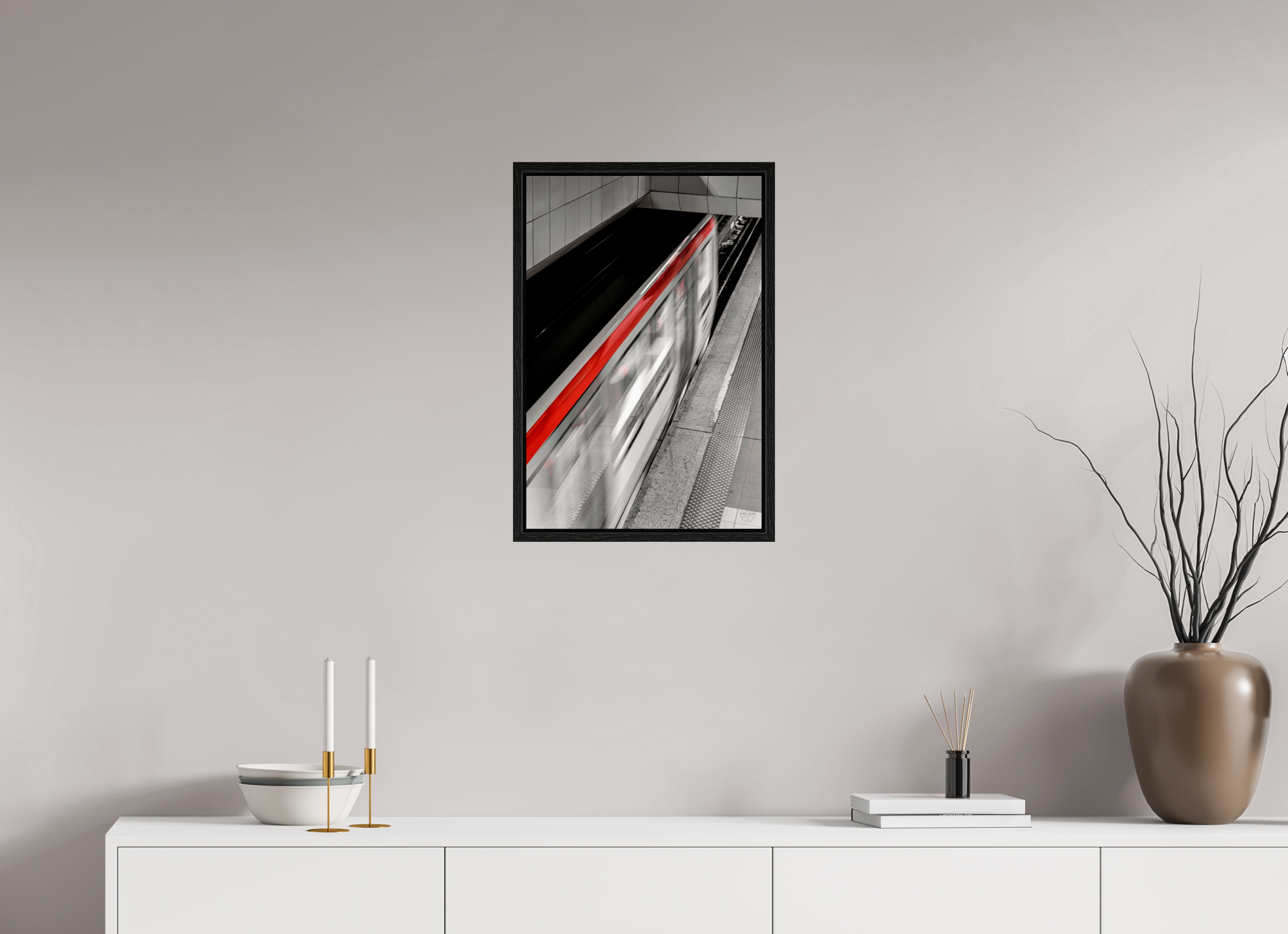 40 x 60 cm, Tirage couleur dans Caisse américaine noire Ligne Rouge — Affiche Métro Contemporaine