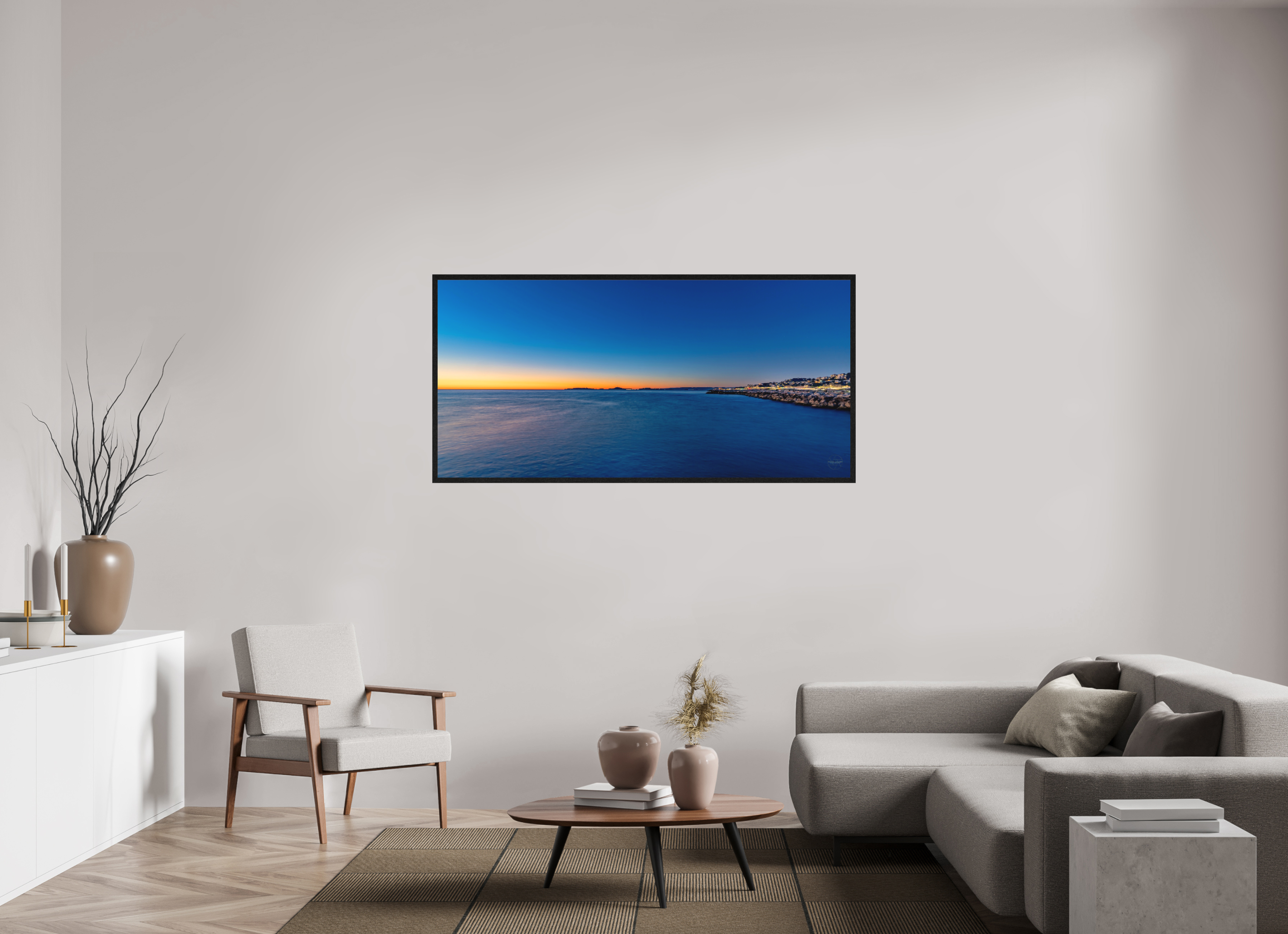 165,1 x 80 cm, Tirage grand format encadré Bleu Infini