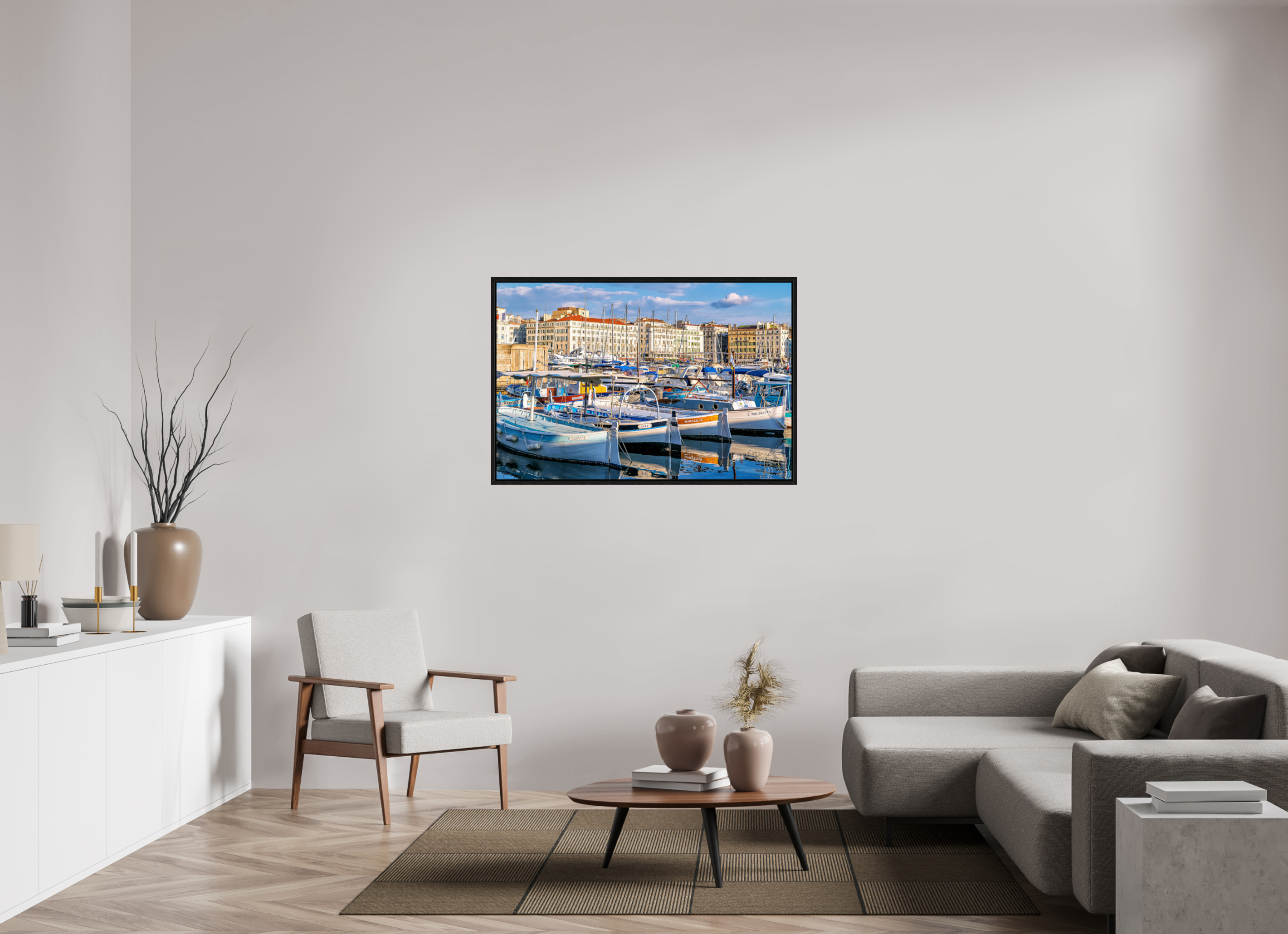 120 x 80 cm, Tirage couleur dans caisse américaine Barques et Vieux Port