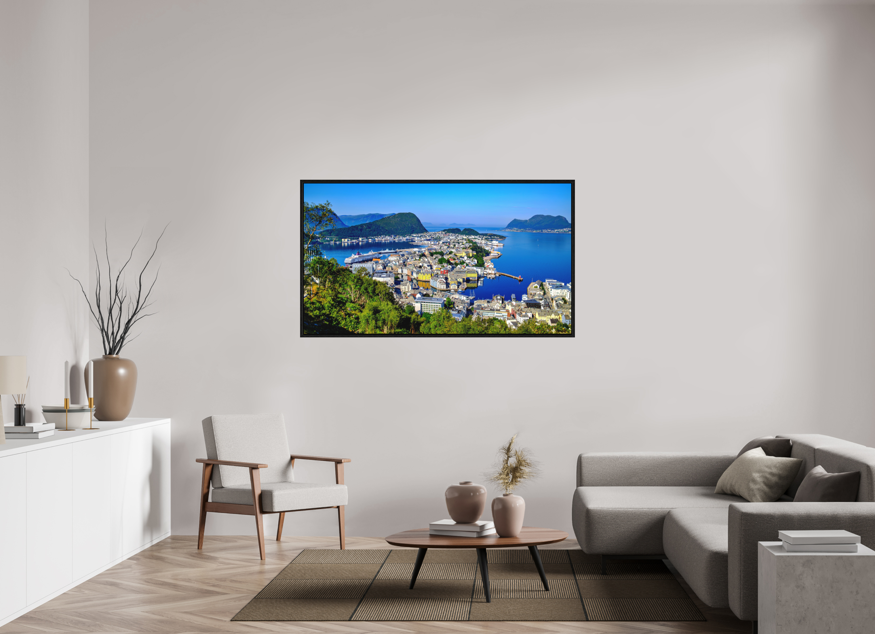 160 x 90 cm, Tirage grand format dans caisse américaine Entre Fjords et Lumière | Poster Panoramique Paysage Nordique