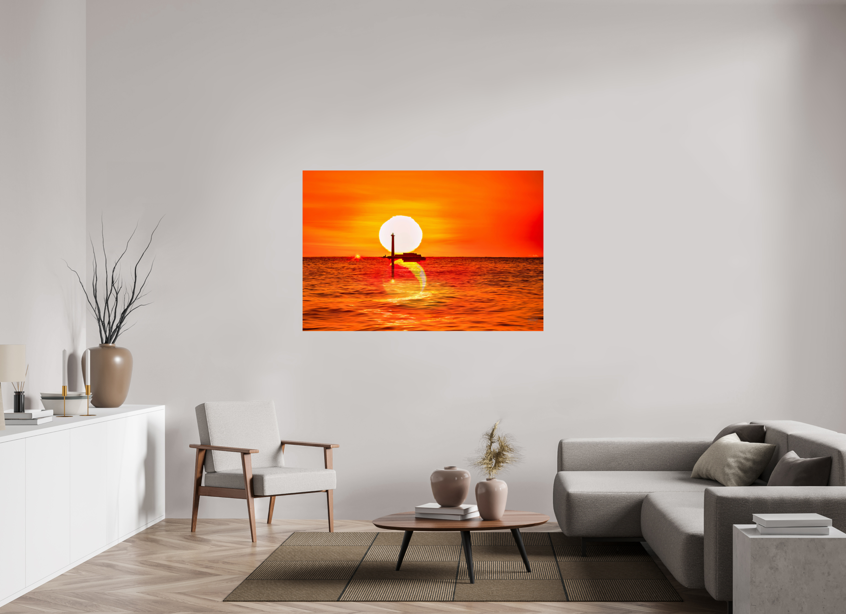 150 x 100 cm, Tirage couleur brillant seul Poster artistique – Quand le Soleil se couche avec la Lune