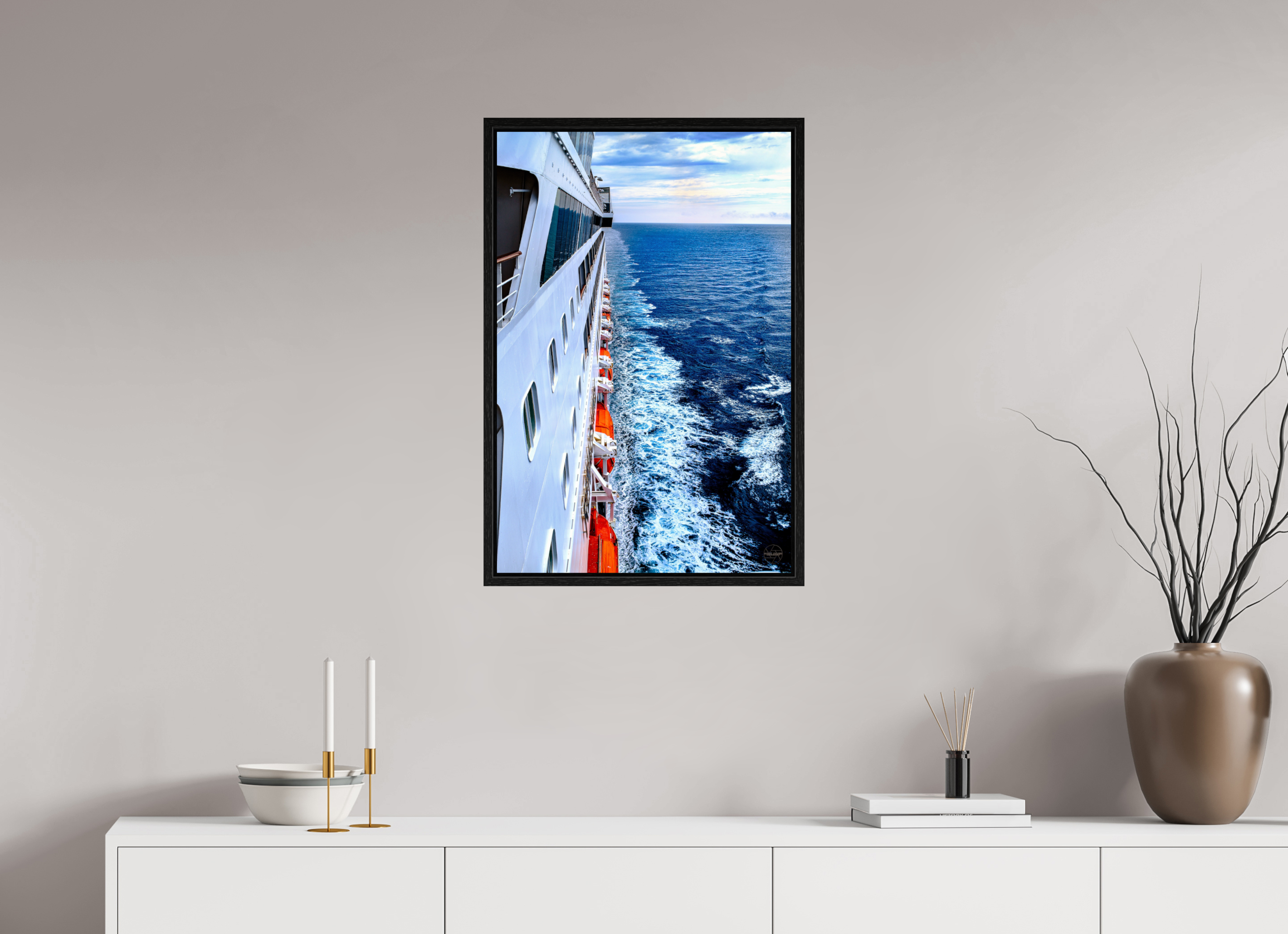 50 x 75 cm, Tirage couleur dans Caisse américaine noire Sillage Infini | Poster Océan & Voyage Contemporain