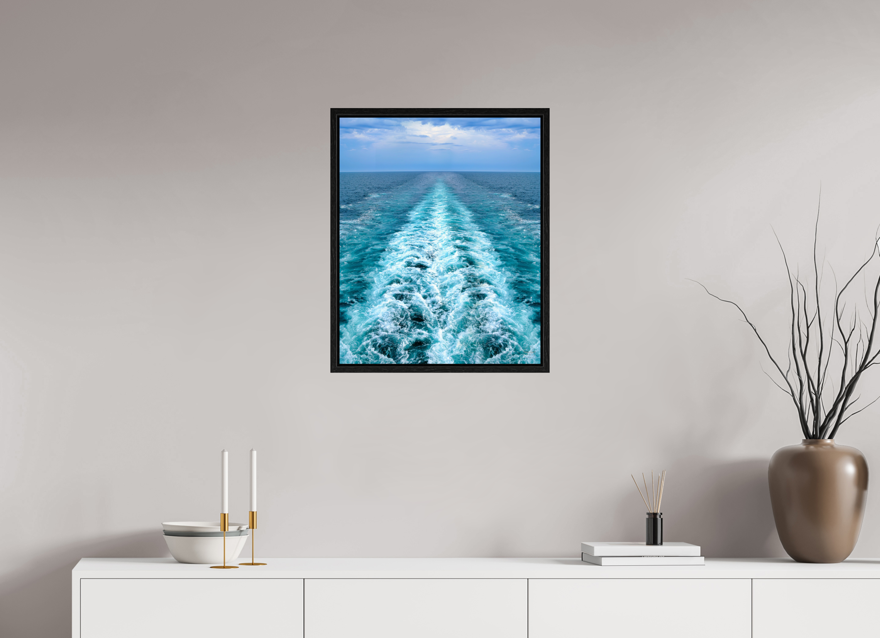 50 x 61,3 cm, Tirage couleur dans Caisse américaine noire Ligne d'Écume | Poster Océan Contemporain & Horizon Infini