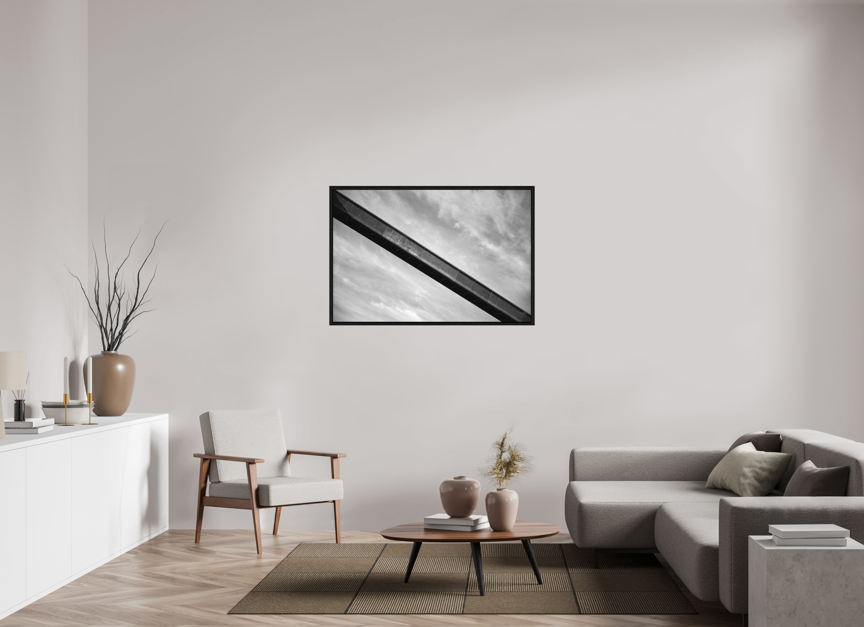 120 x 80 cm, Tirage N & B dans Caisse américaine noire Poster - La passerelle
