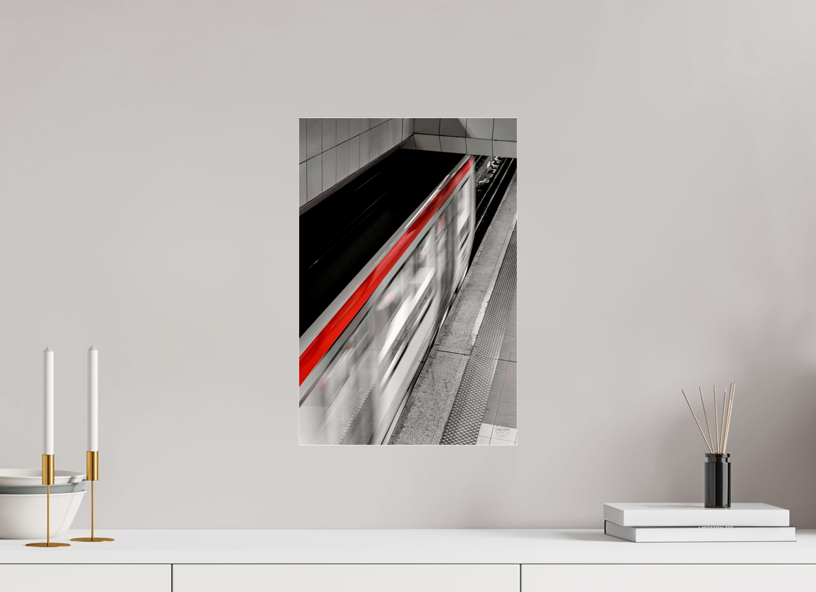 30 x 45 cm, Tirage couleur sous Plexi Ligne Rouge — Affiche Métro Contemporaine