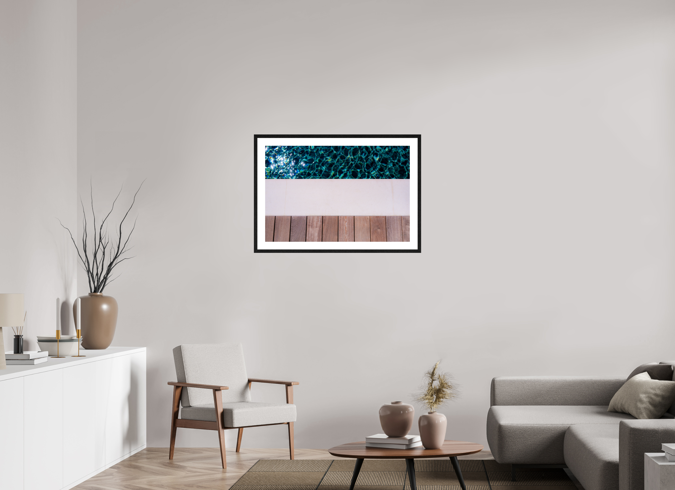 90 x 60 cm, Tirage couleur brillant + Cadre noir avec passe-partout Décoration murale – Ligne d’eau