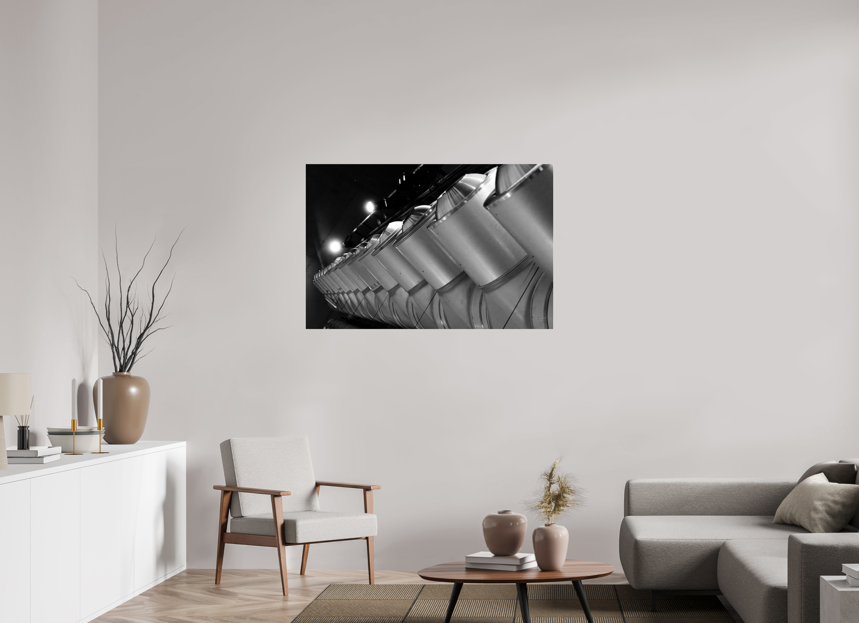 120 x 80 cm, Tirage N&B sous Plexi Perspective Métallique